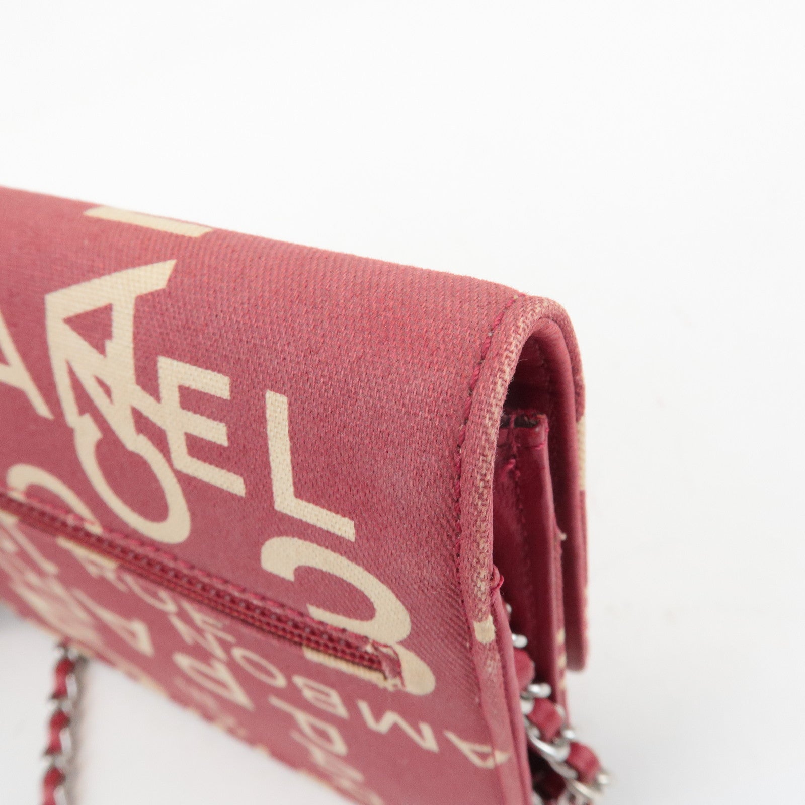 CHANEL By Sea Line Canvas Chain Shoulder Bag Red Used