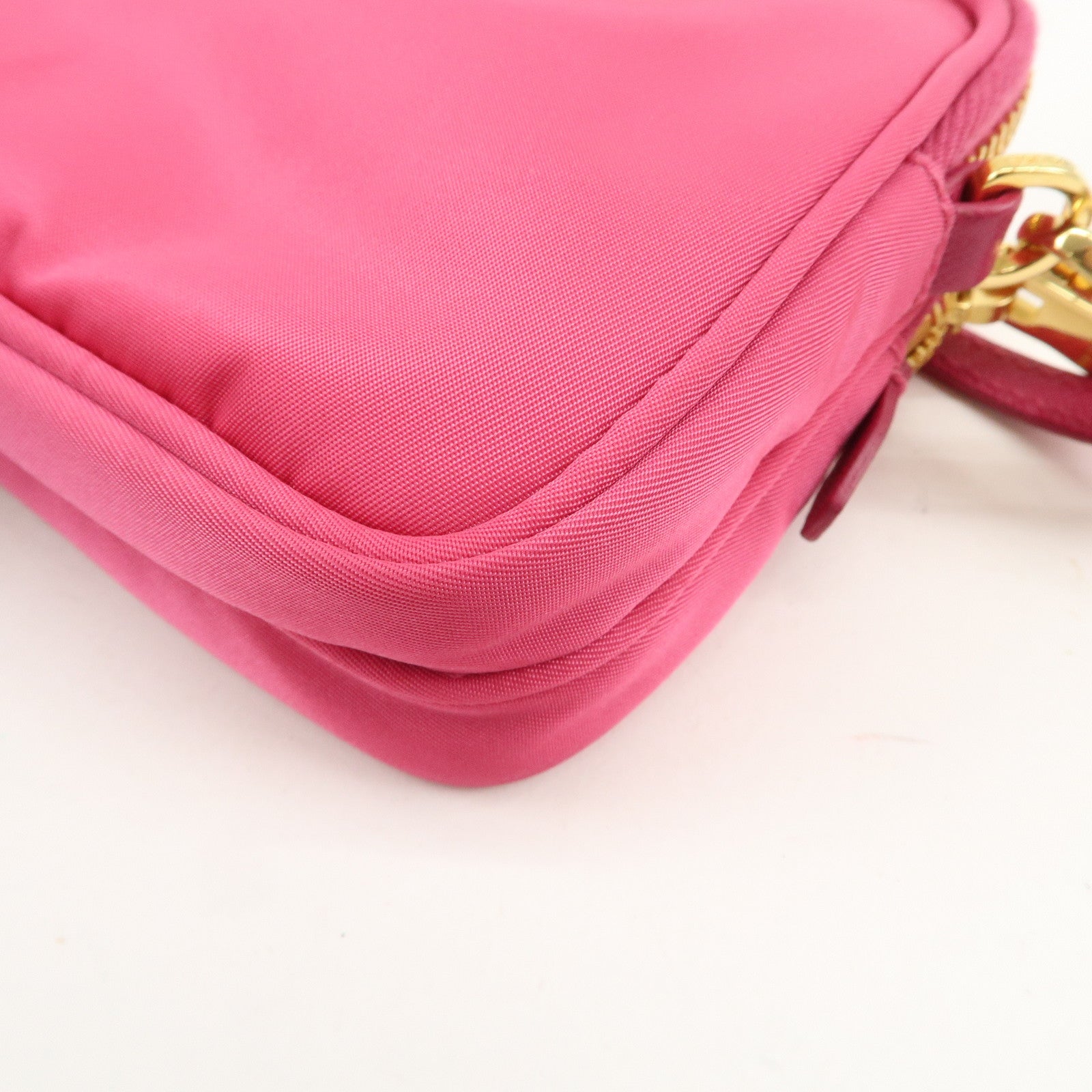 PRADA Triangle Logo Nylon Saffiano Leather Shoulder Bag Pink