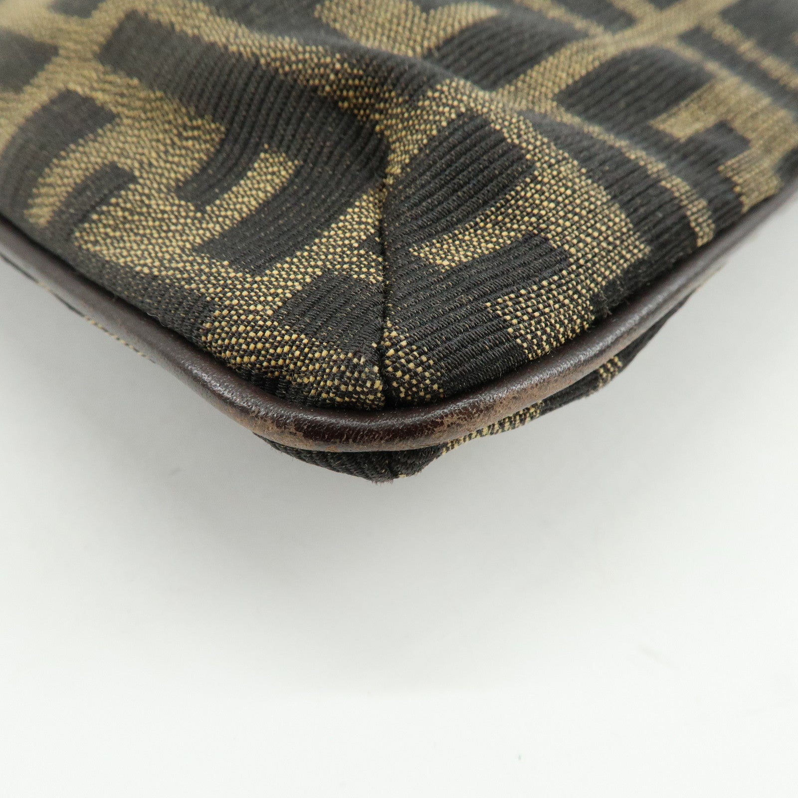 FENDI Zucca Canvas Leather Shoulder Bag Brown Black 83150820992