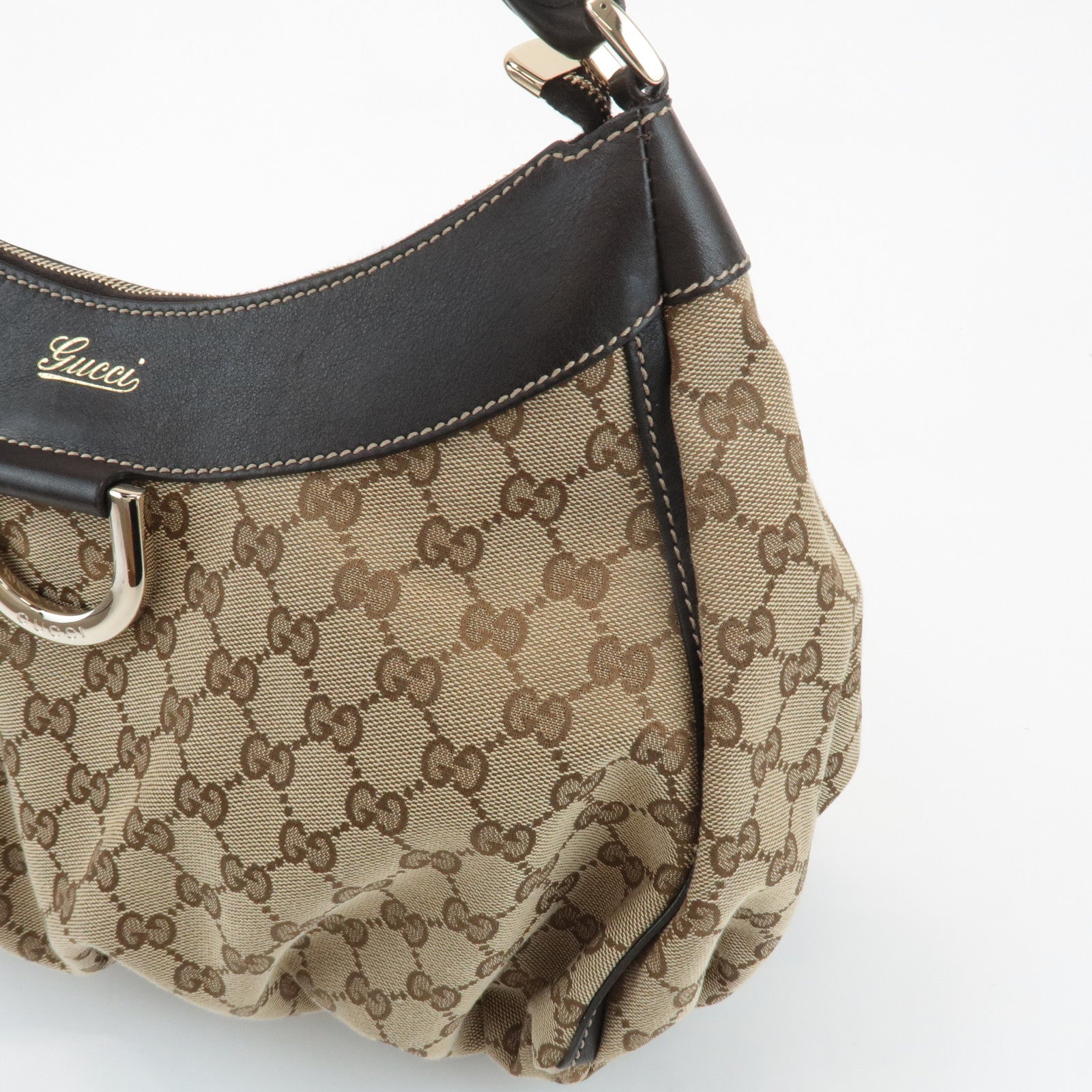 GUCCI Abbey GG Canvas Leather Shoulder Bag Hand Bag Beige Brown 189833 Used