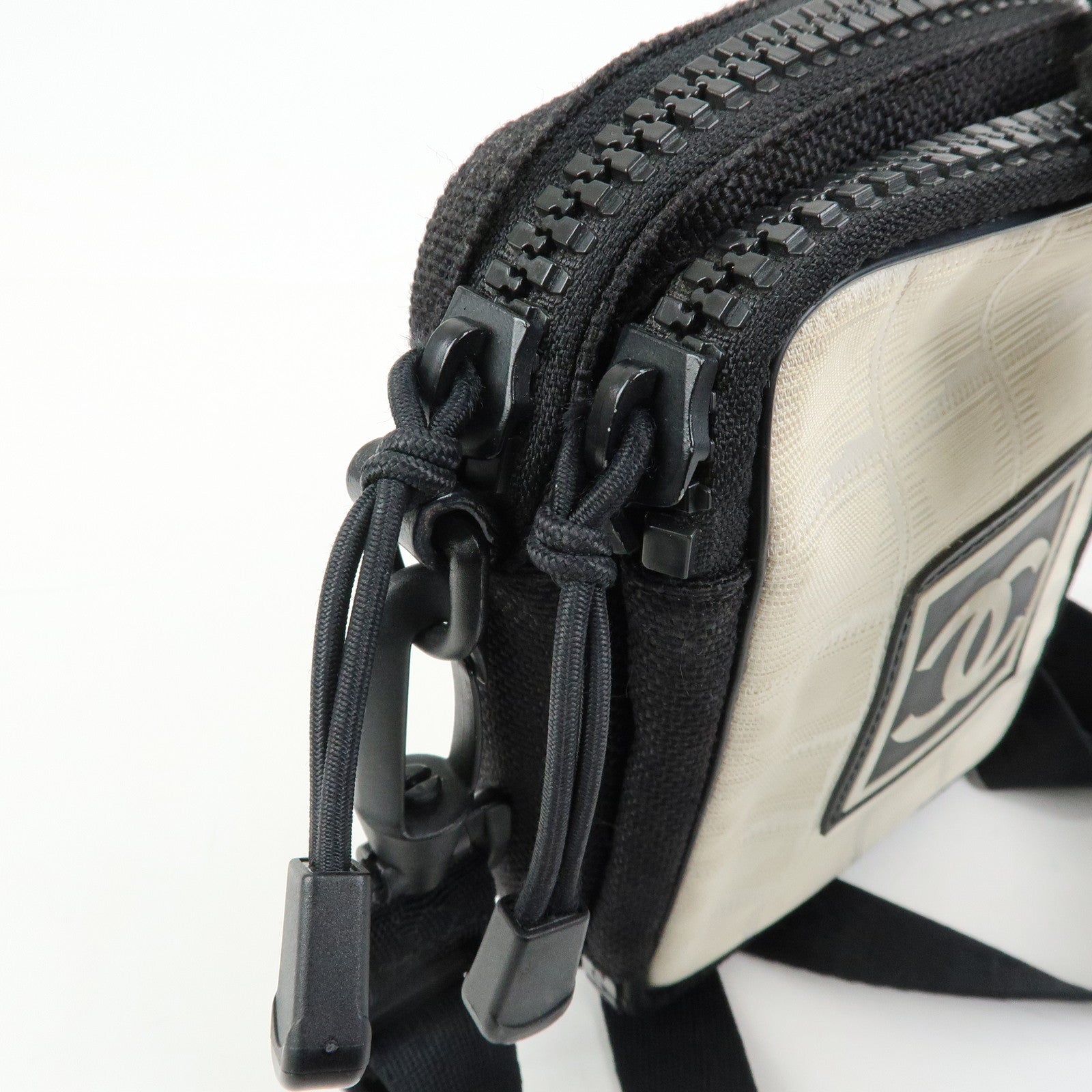 CHANEL New Travel Line Nylon Jacquard Shoulder Bag Beige Black