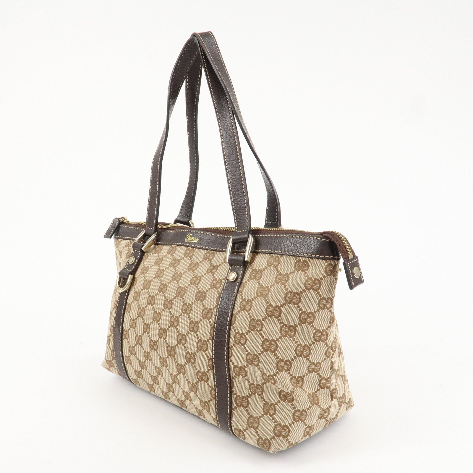 GUCCI Abbey GG Canvas Leather Tote Bag Hand Bag Beige Brown 141470 Used