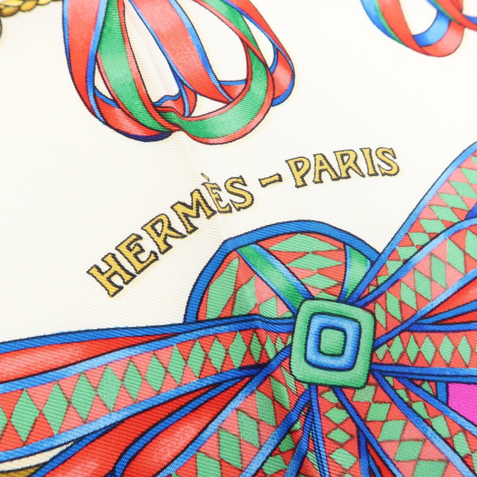 HERMES Carre 90 Silk 100% Scarf LES RUBANS DU CHEVAL Pink White