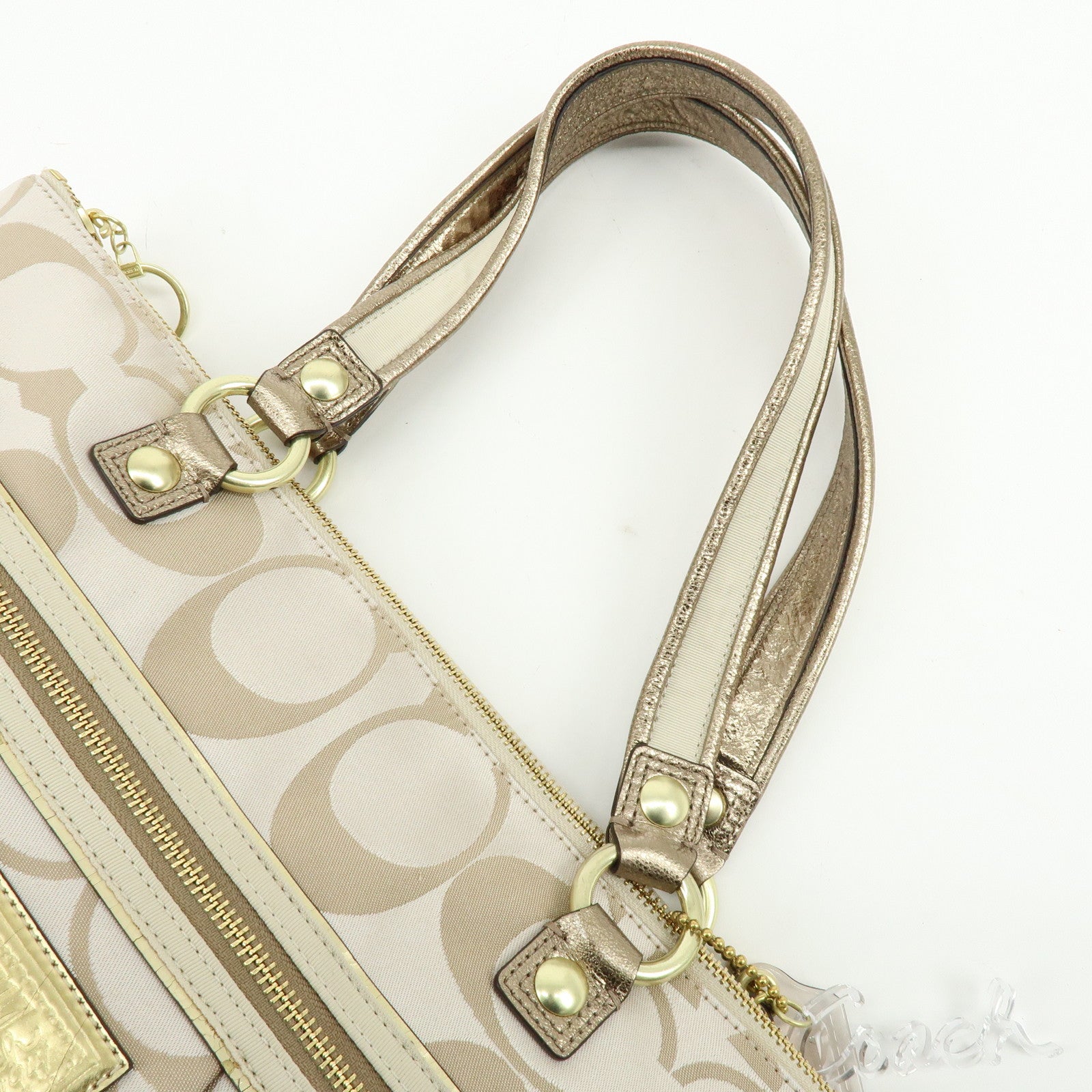 COACH Set of 2 Signature Satin Canvas Shoulder Bag Hand Bag Beige