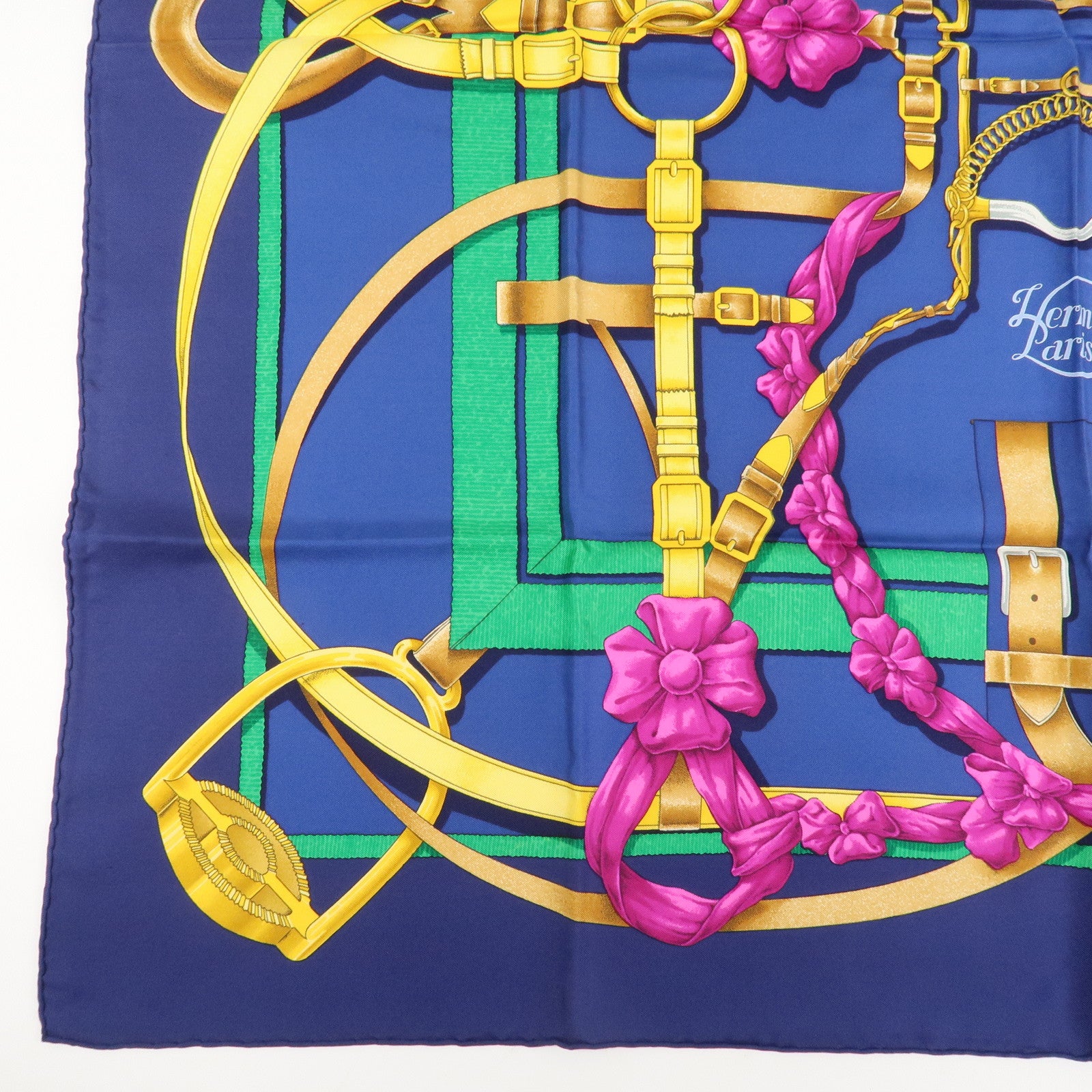 HERMES Carre 90 Silk 100% Blue Yellow Green Used