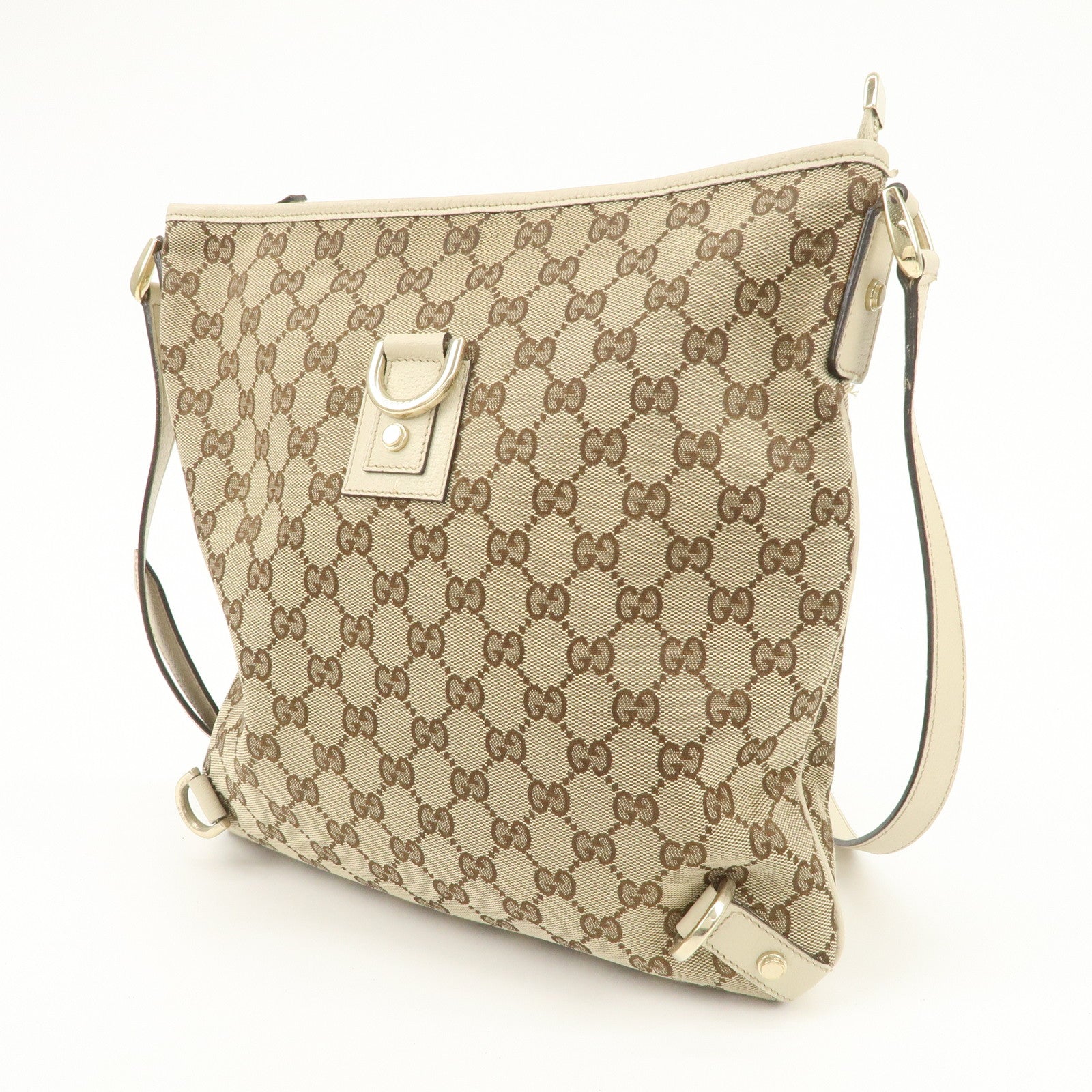 GUCCI Abbey GG Canvas Leather Shoulder Bag Beige Ivory 131326