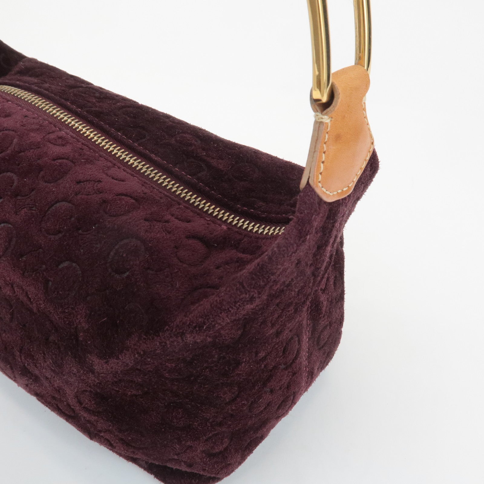 CELINE C Macadam Suede Leather Shoulder Bag Bordeaux Brown