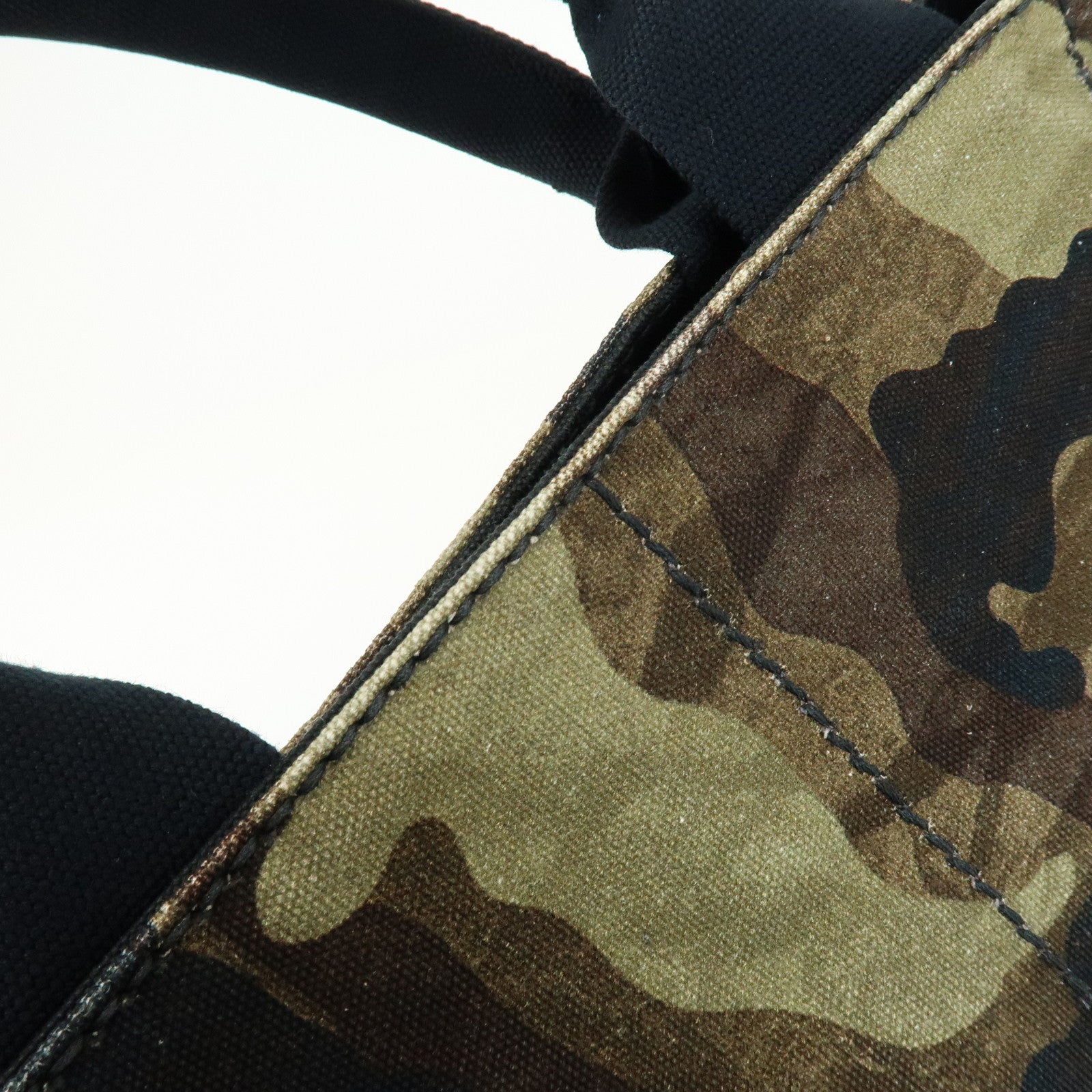 PRADA Triangle Logo Canapa Tote Bag Hand Bag Brown Khaki BN2020