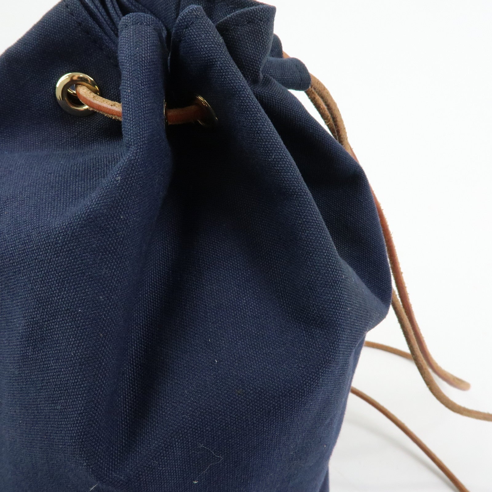 HERMES Canvas Leather Porochon Mimil PM Drawstring Backpack Navy