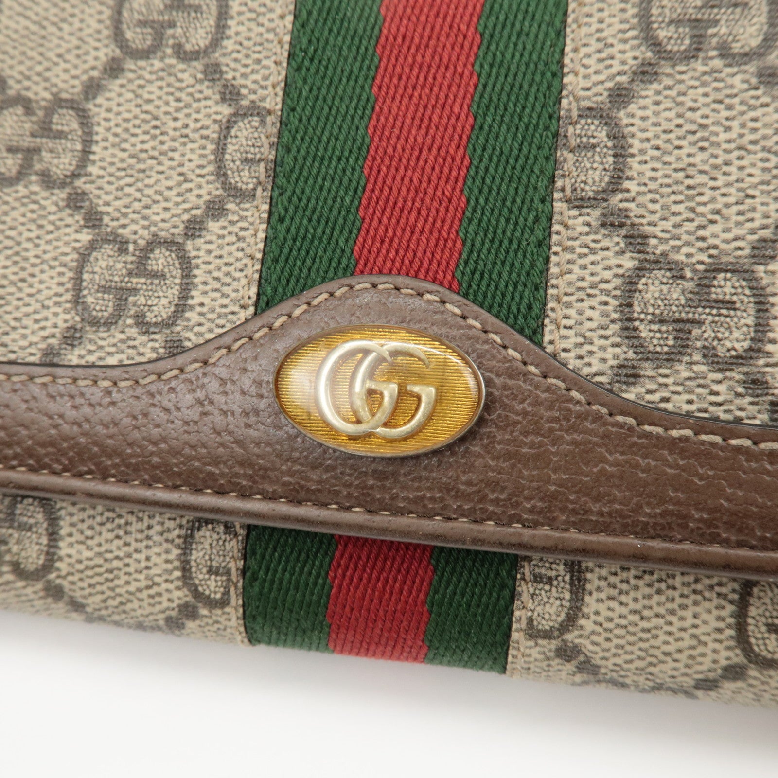 GUCCI Ophidia GG Supreme Leather Chain Wallet Beige Brown 546592 Used