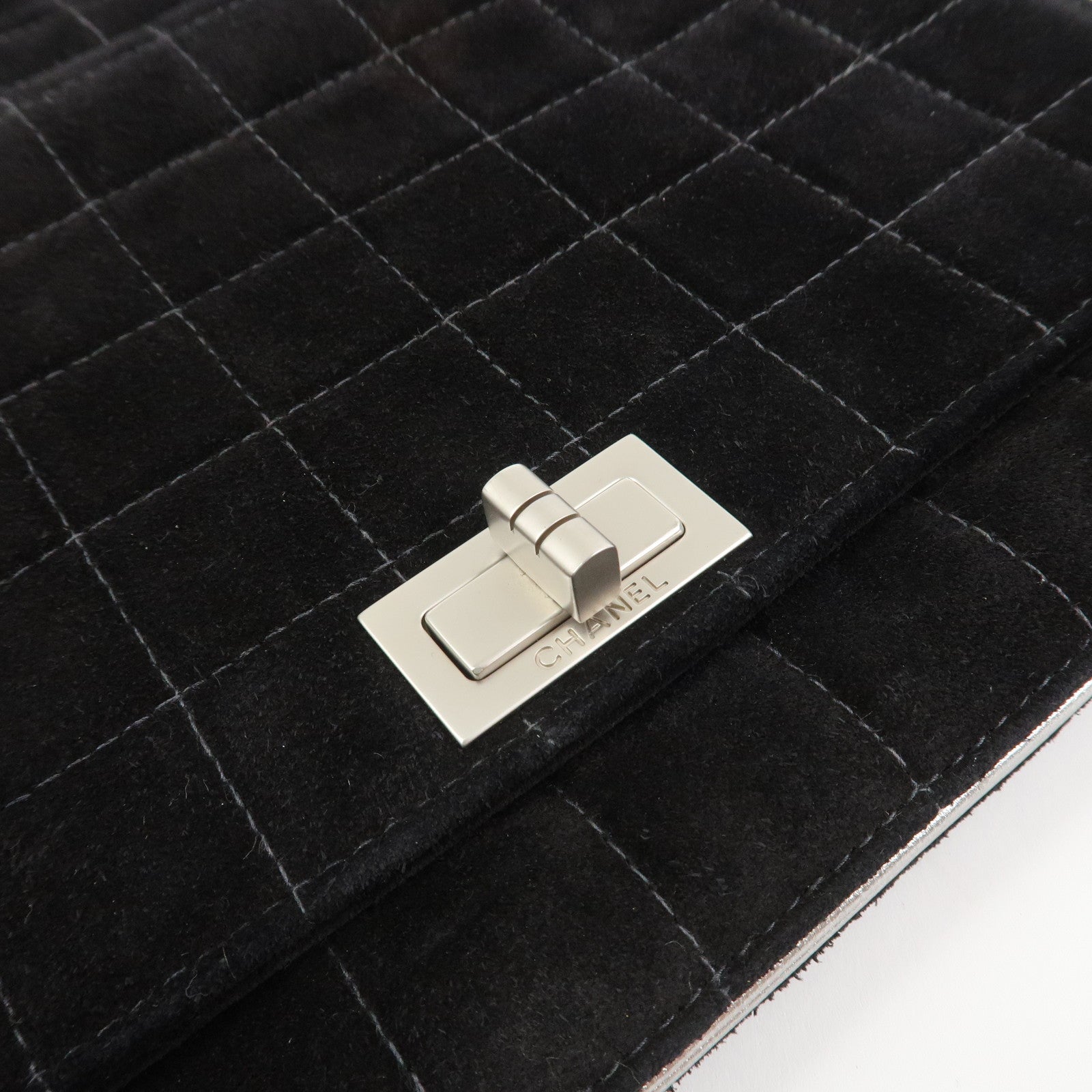 CHANEL Chocolate Bar Suede Shoulder Bag Crossbody Bag Black