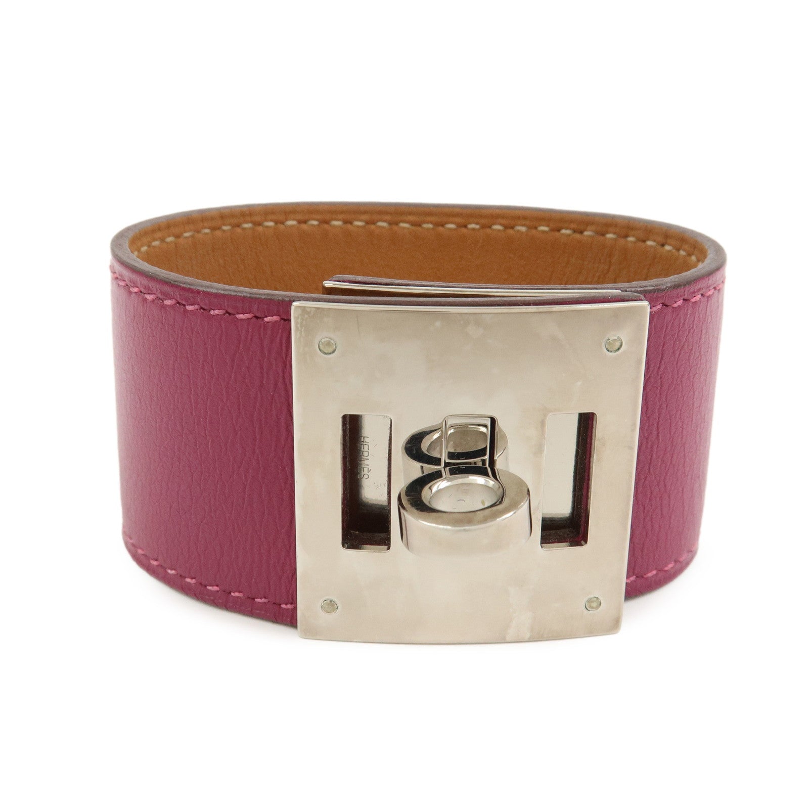 HERMES Kelly Dog Extreme Leather Metal Bracelet □O Stamped Purple