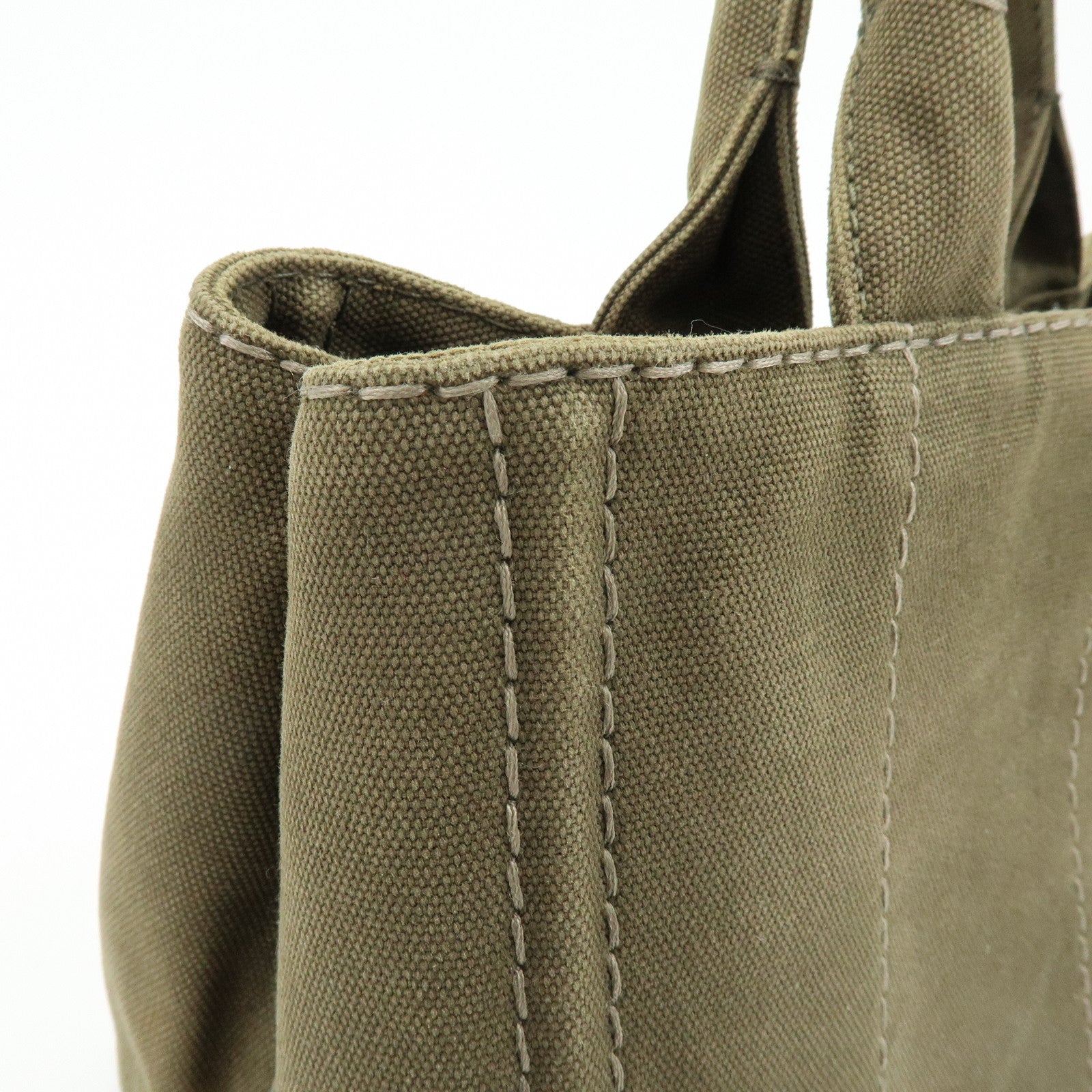 PRADA Canapa Mini Triangle Logo Canvas Tote Hand Bag Khaki BN2439