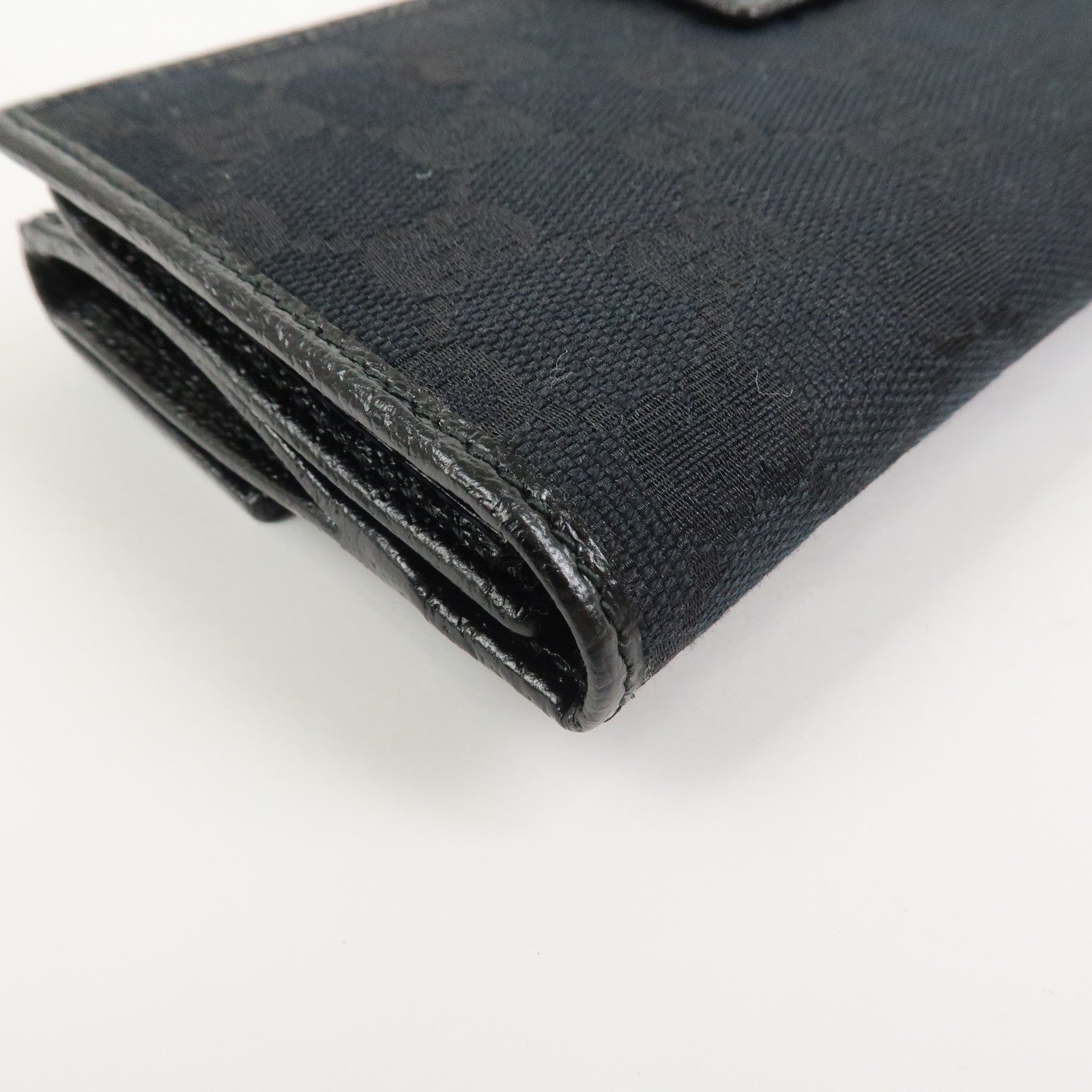 GUCCI GG Canvas Leather W Hook Bi-fold Long Wallet Black 112715