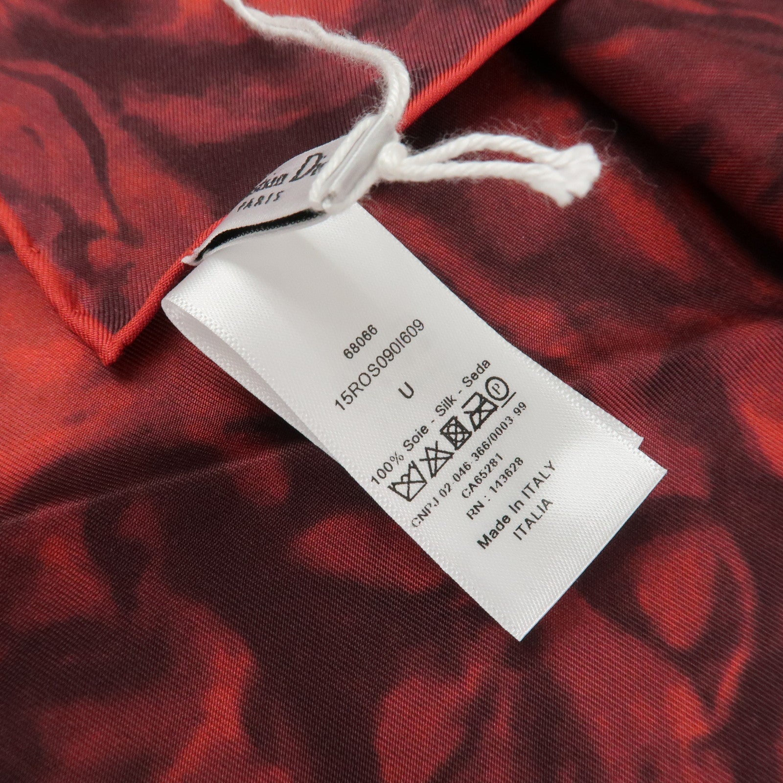 Christian Dior Logo Silk 100% Scarf Rose Motif Red Black