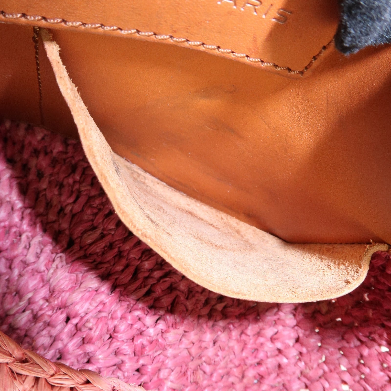 BALENCIAGA Straw Tote Bag Shoulder Bag Brown Pink 236741 Used