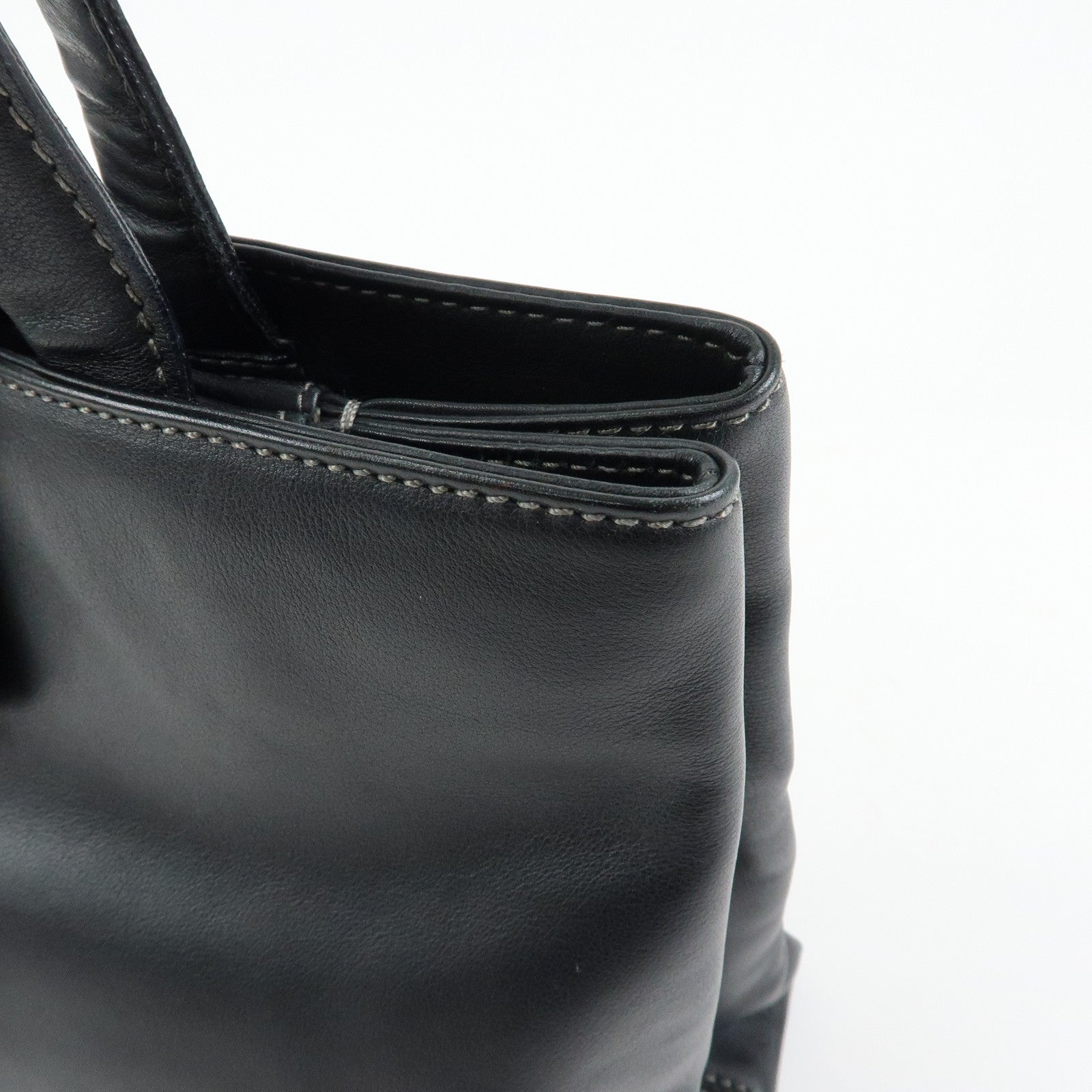 BVLGARI Leather Tote Bag Hand Bag Shoulder Bag Black