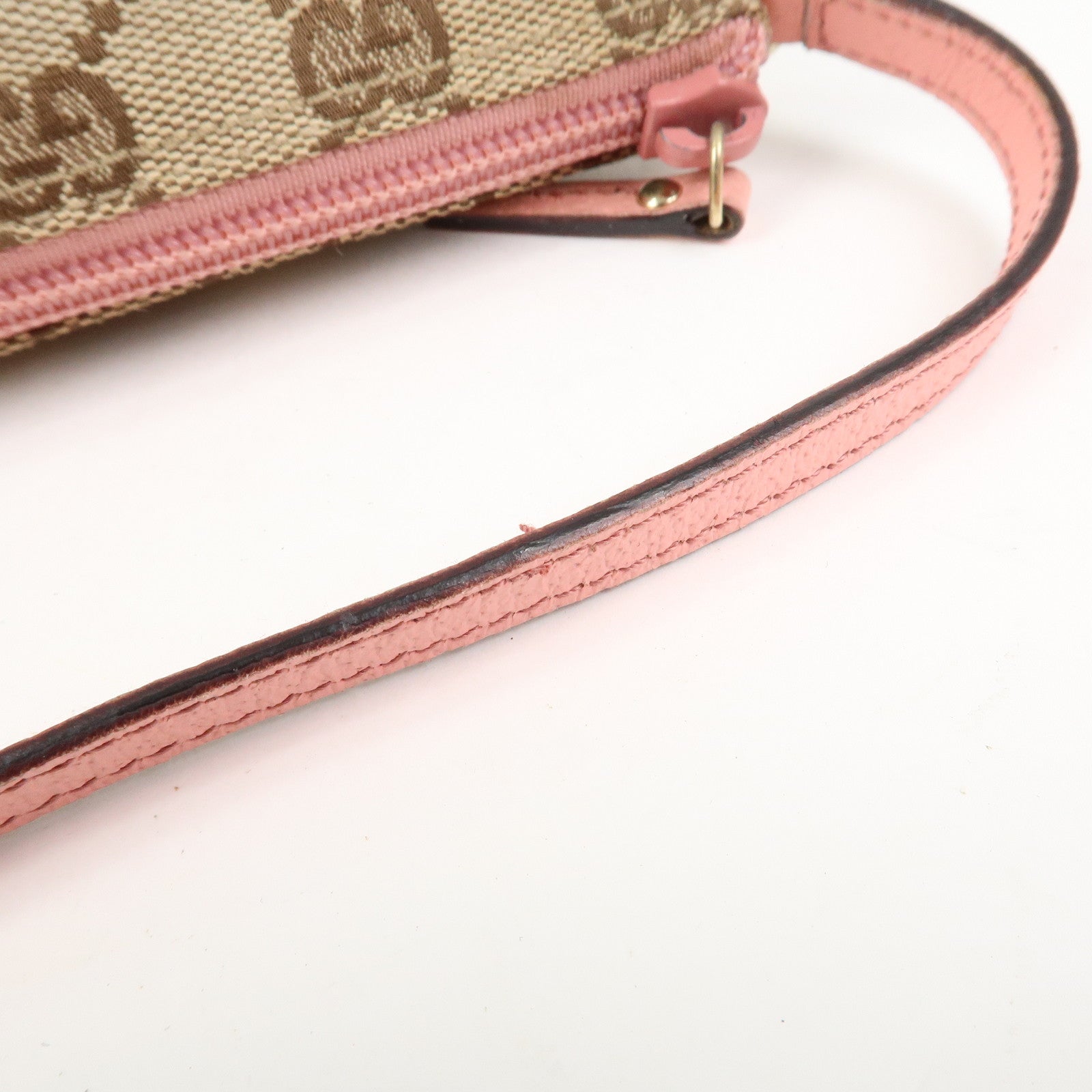 GUCCI Boat Bag GG Monogram Canvas Leather Hand Bag Beige Pink 07198