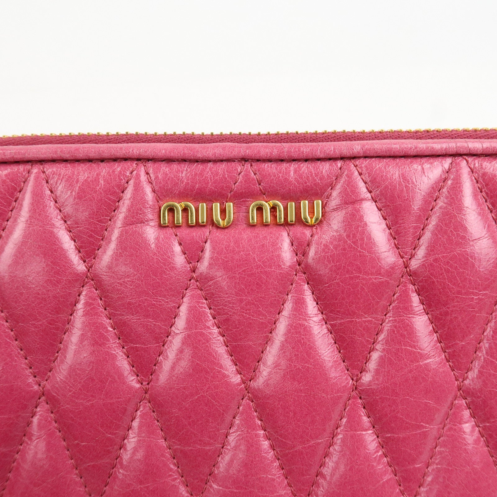 MIU MIU Logo Leather Clutch Bag Pouch Pink 5NE455