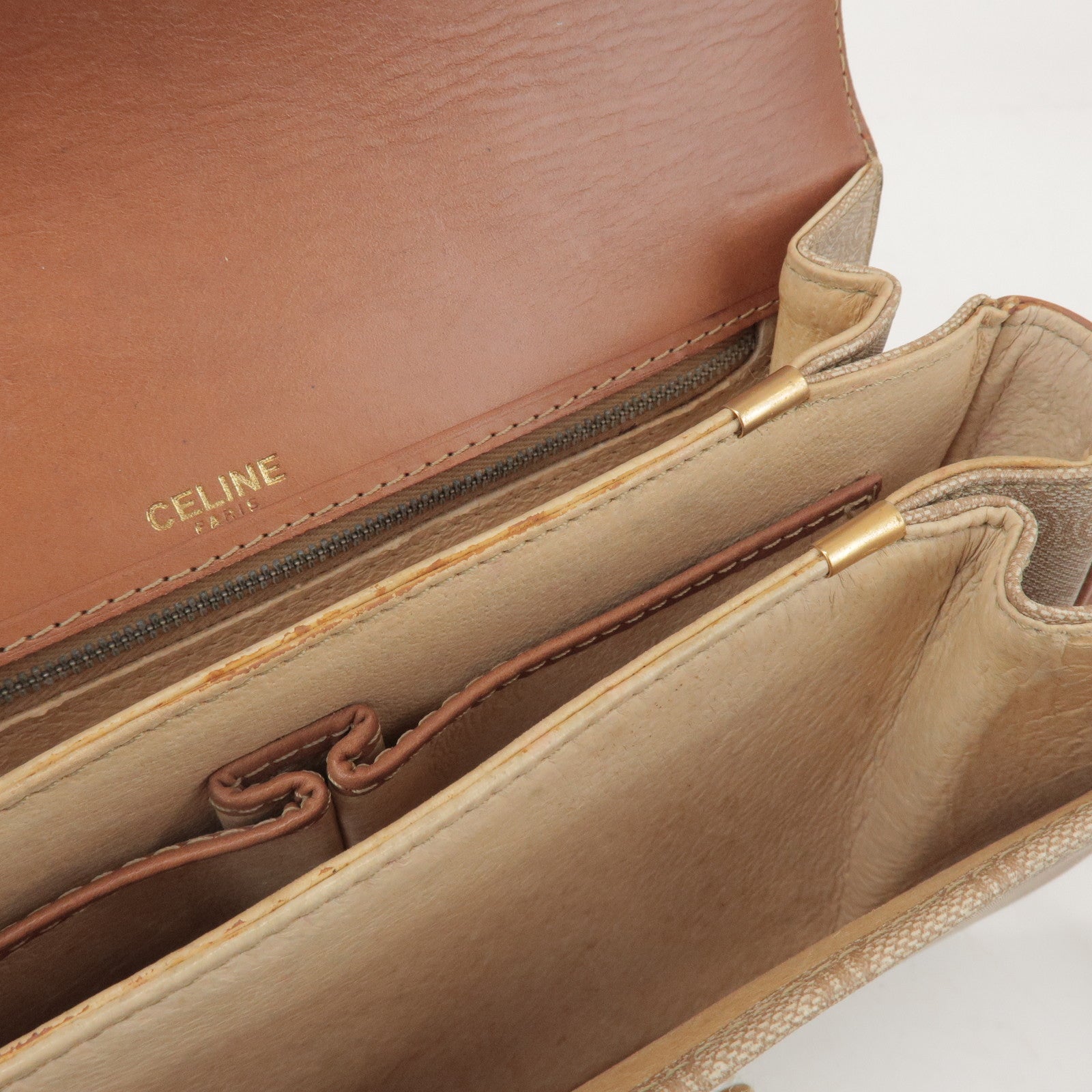 CELINE Macadam PVC Leather Shoulder Bag Beige Brown