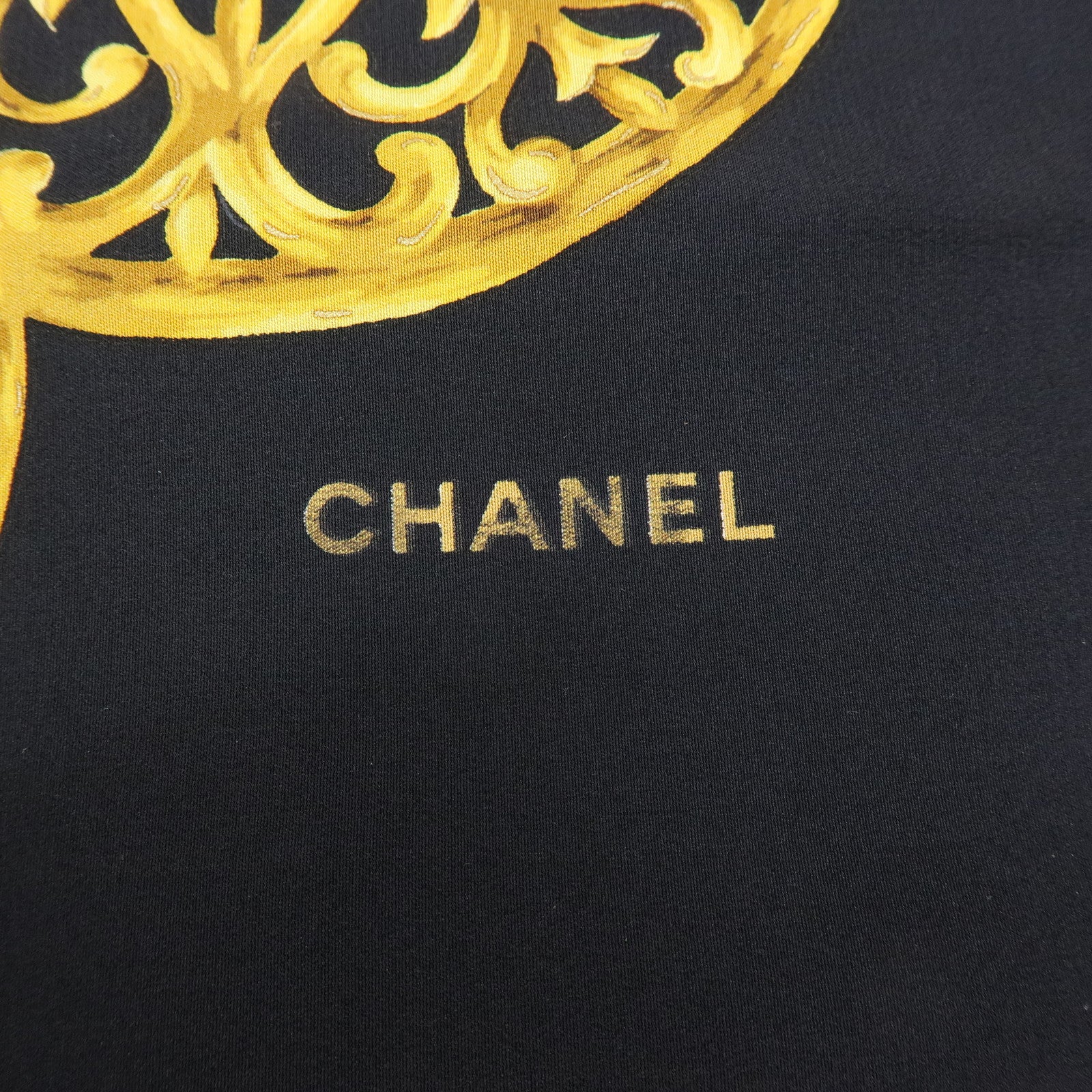 CHANEL Jewelry Motif Silk 100% Scarf Black Yellow Multicolor
