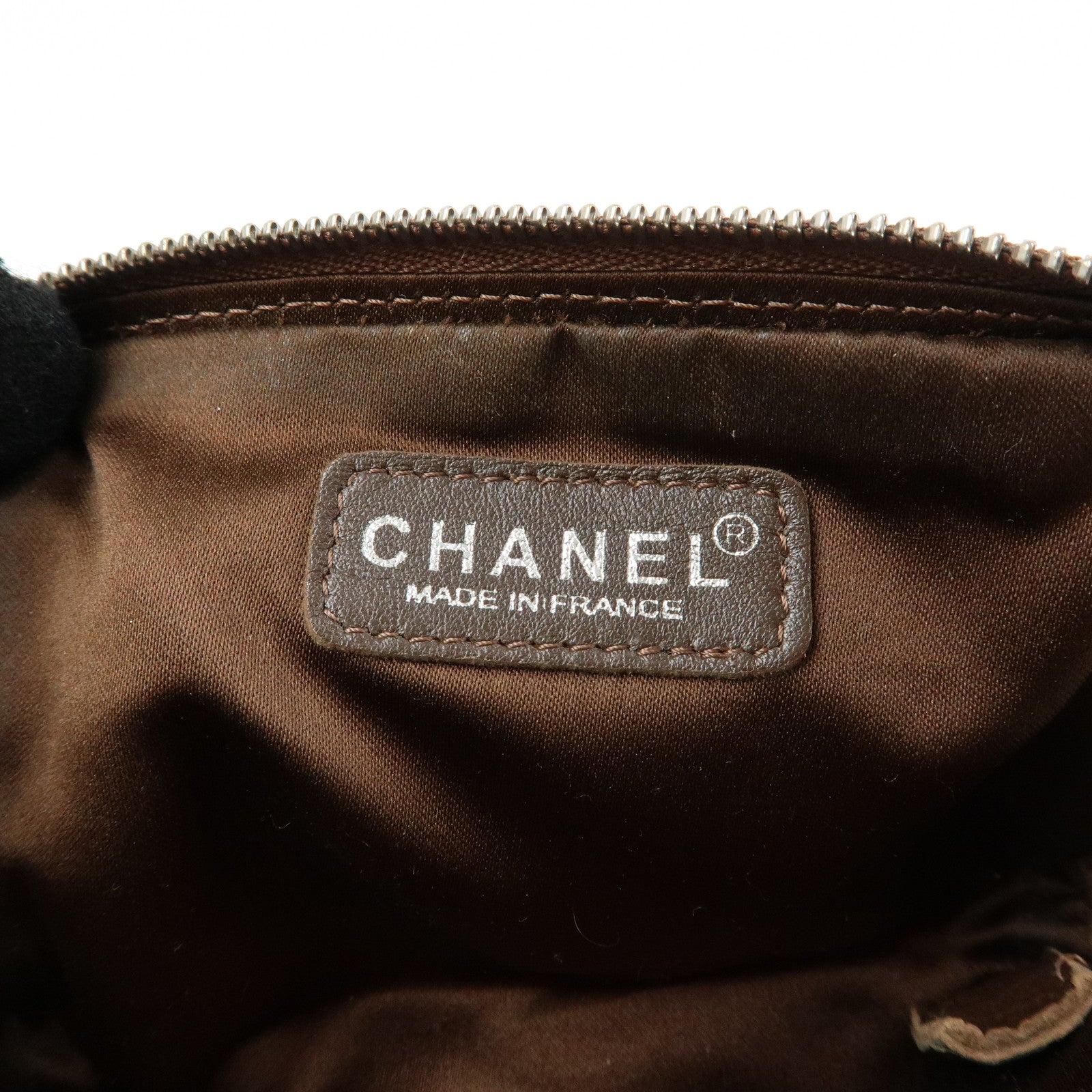 CHANEL New Travel Line Nylon Jacquard Mini Pouch Cosmetic Bag Khaki