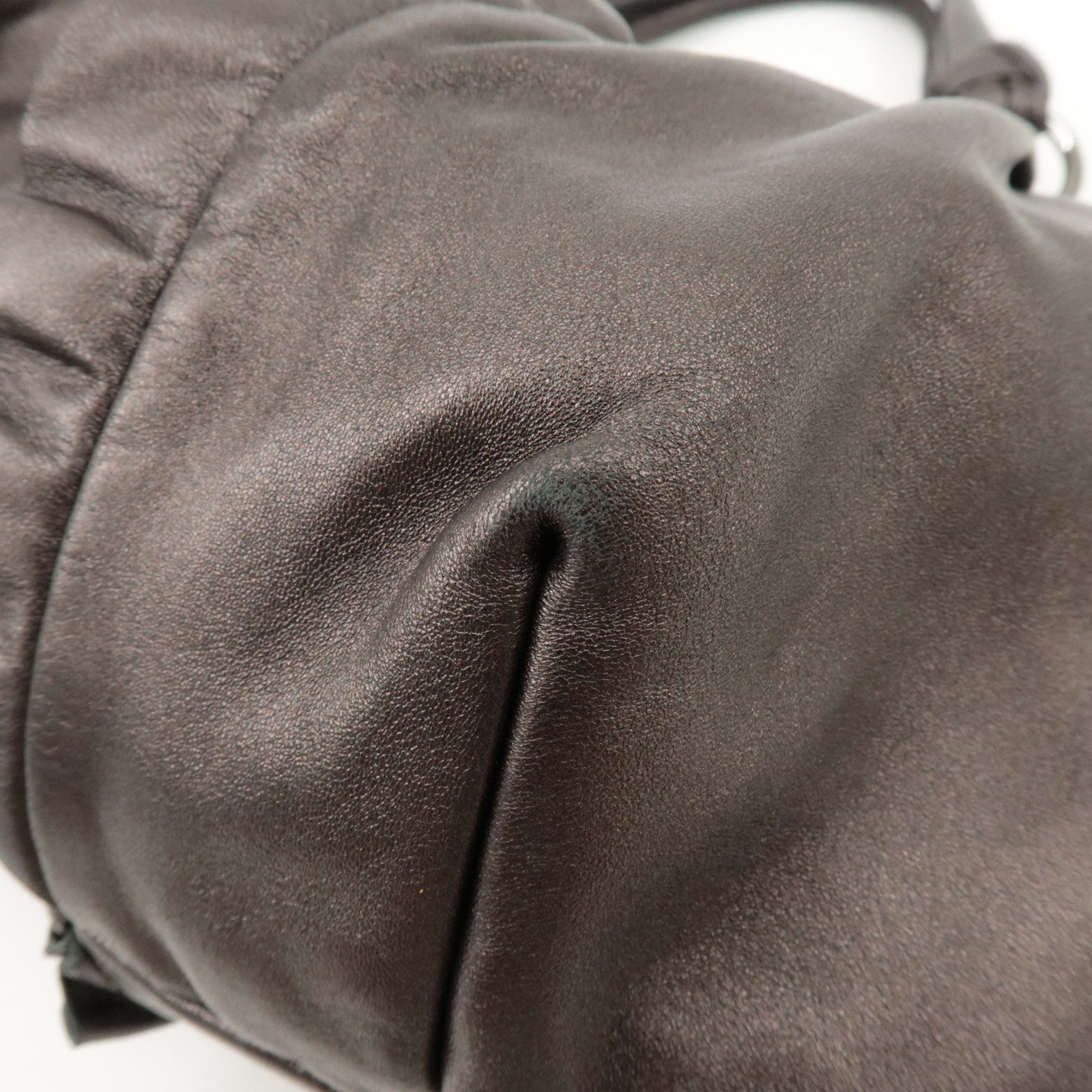 PRADA Nappa Leather Gathered Tote Bag Hand Bag Bronze BR3987 Used