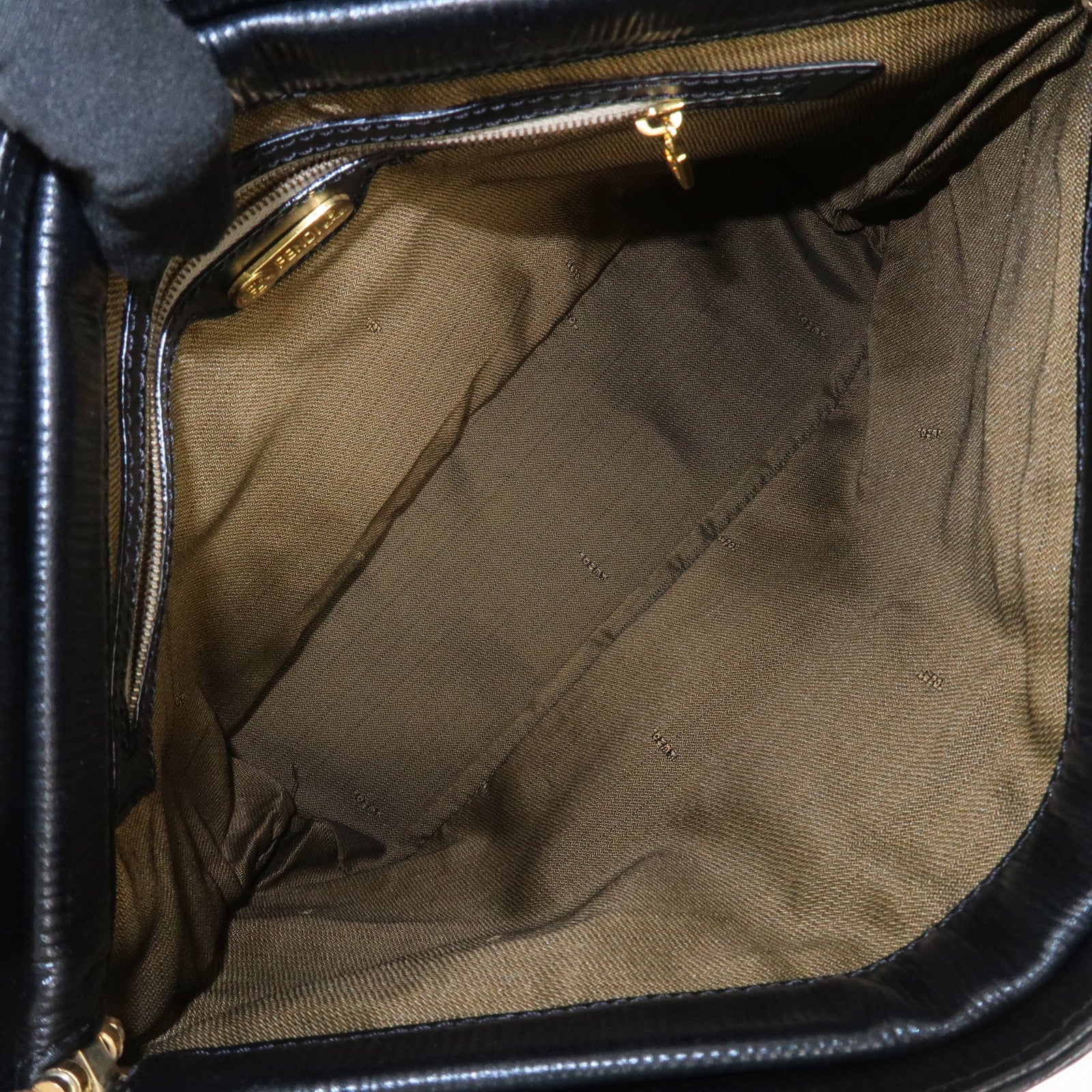 FENDI Logo Leather Tote Bag Hand Bag Shoulder Bag Black