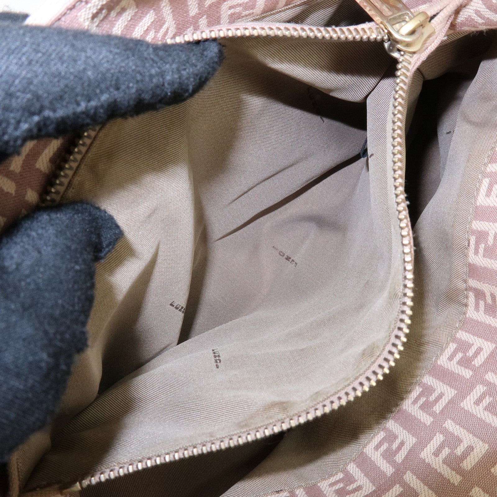 FENDI Zucchino Canvas Leather Hand Bag Tote Bag Pink Beige 8BH132