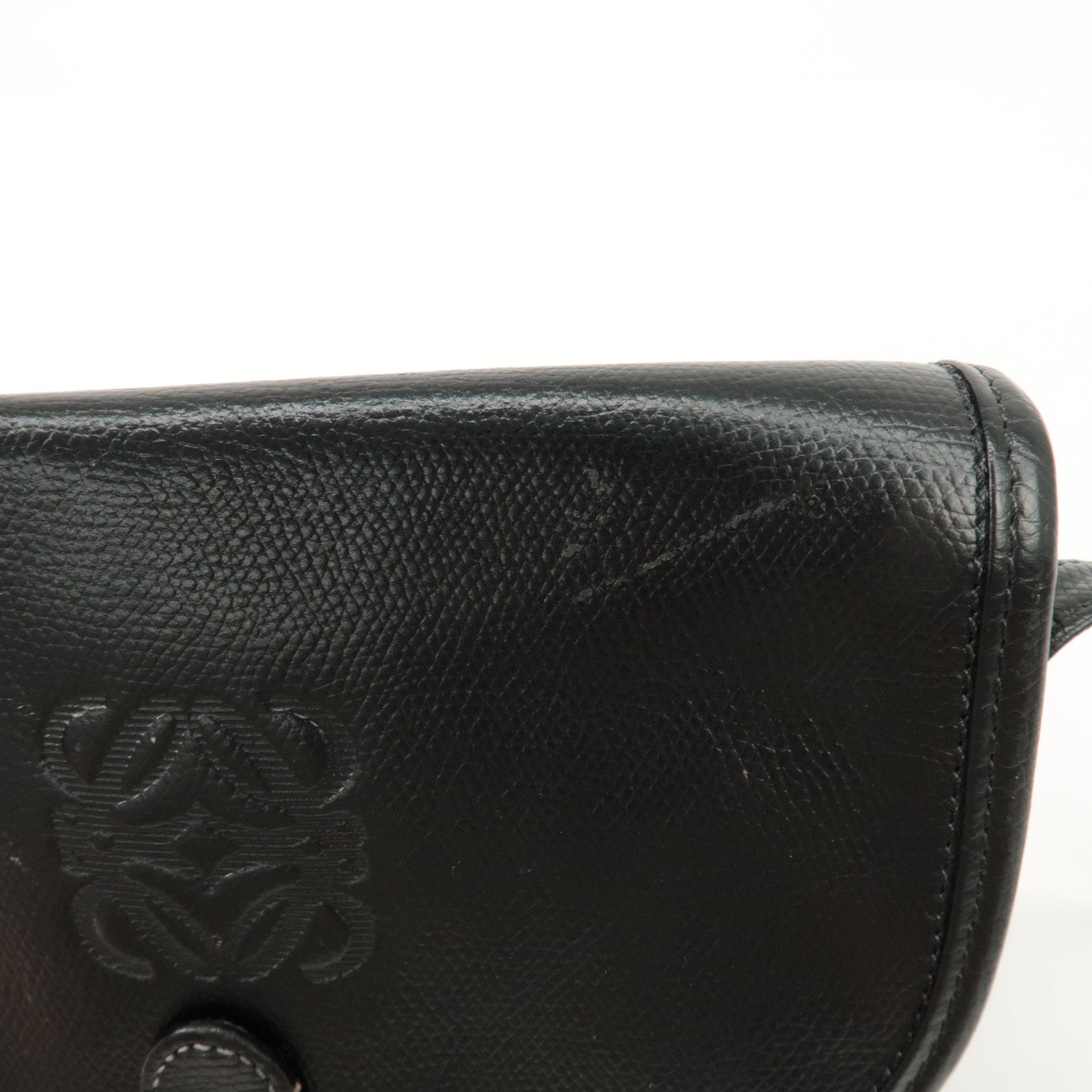 LOEWE Anagram Leather Shoulder bag Black Gold Hardware Used