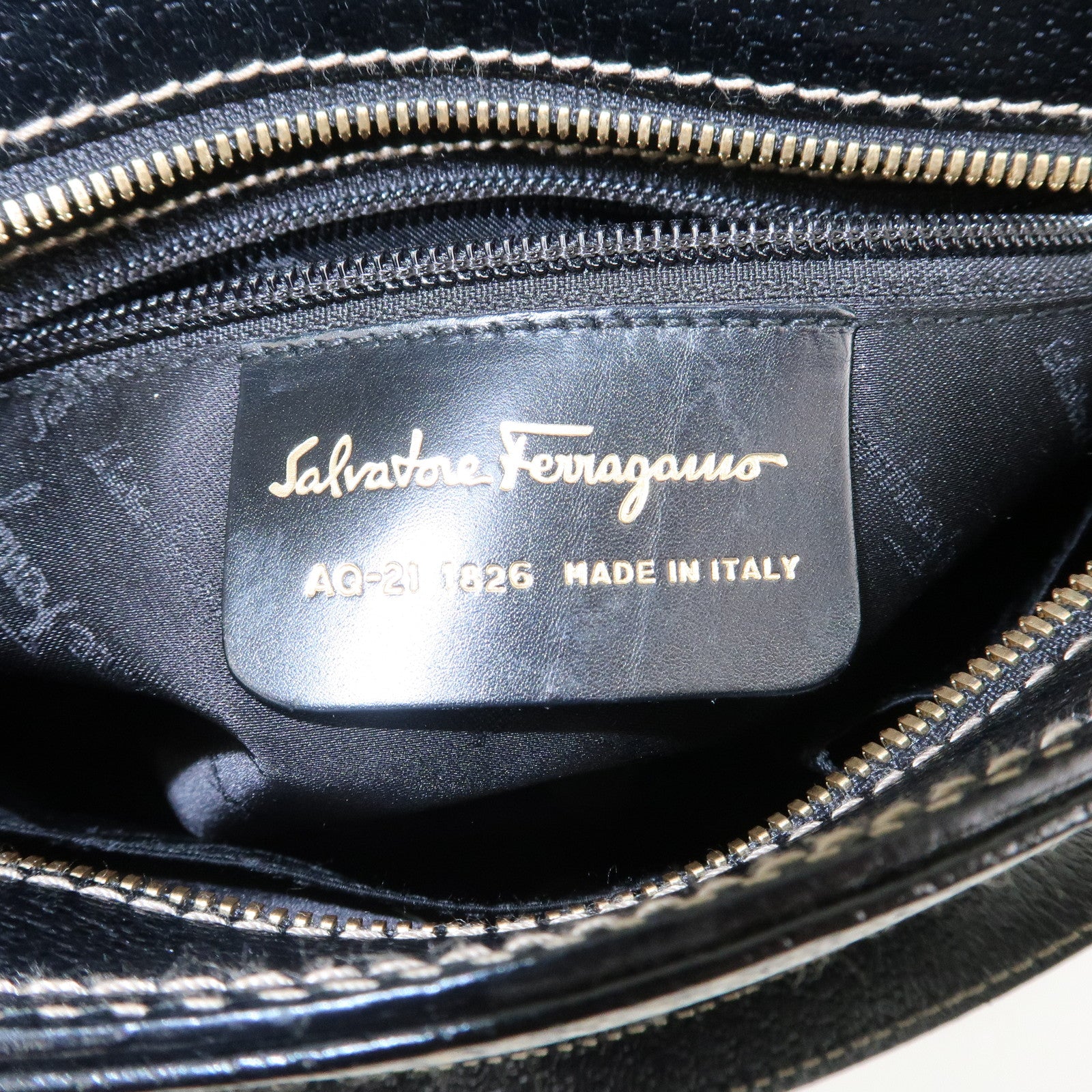 Ferragamo Gancini Leather 2 Way Bag Hand Bag Shoulder Bag Black