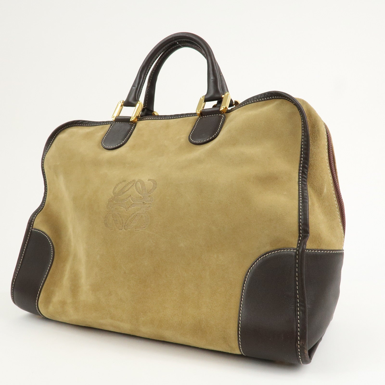 LOEWE Anagram Leather Amazona 40 Hand Bag Beige Brown