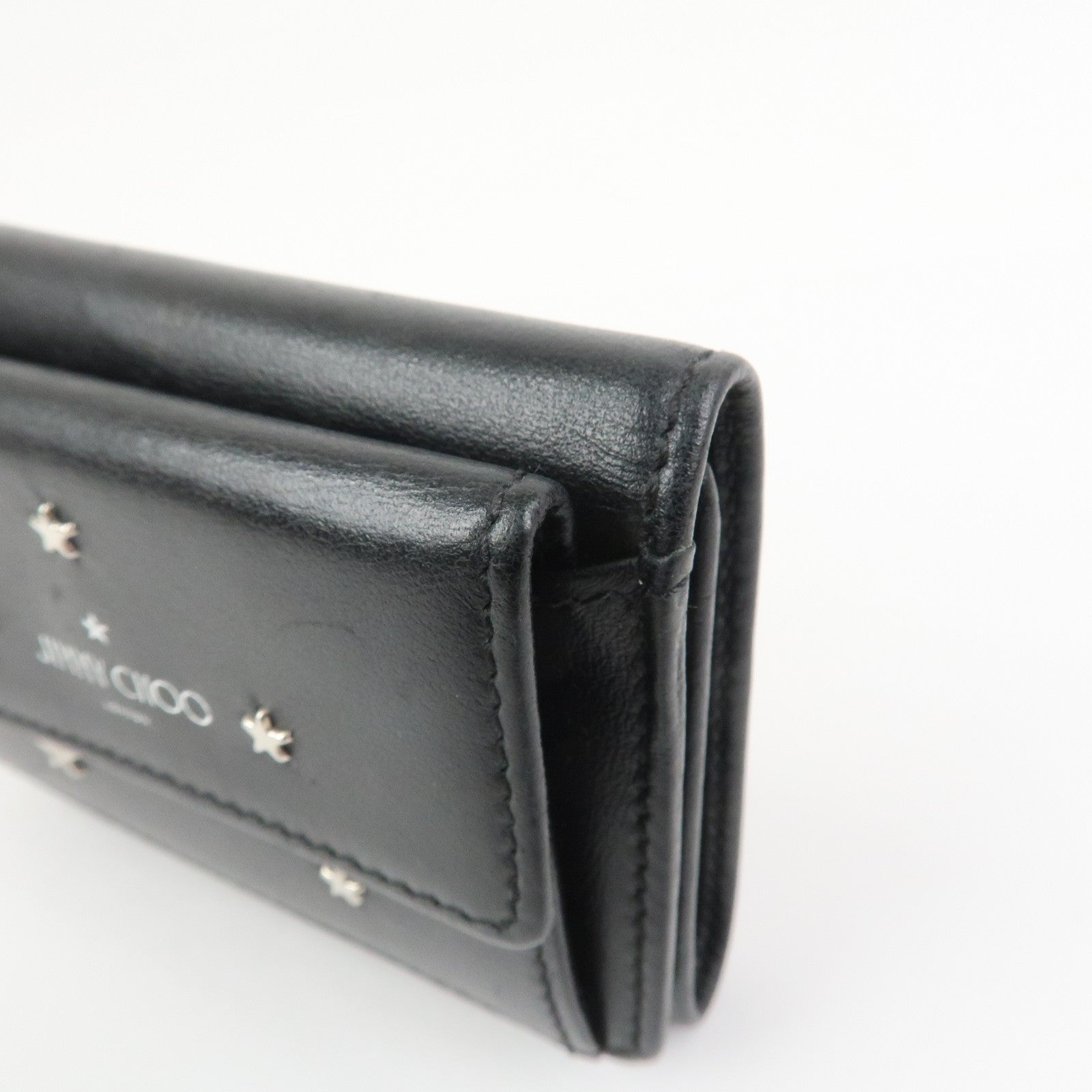 JIMMY CHOO Studs Leather Tri-Fold Compact Wallet Black