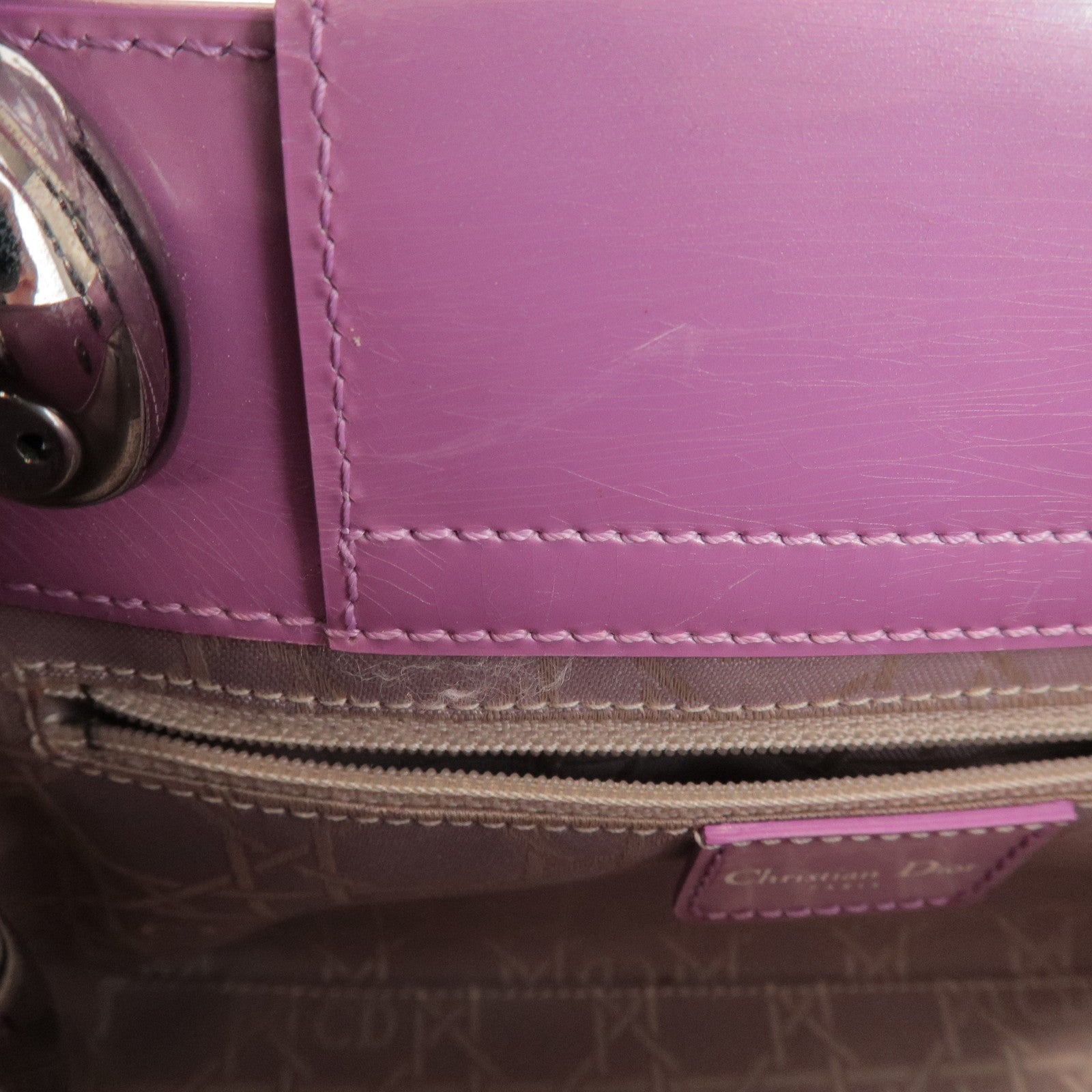 Christian Dior Maris Pearl Patent Leather Hand Bag Purple