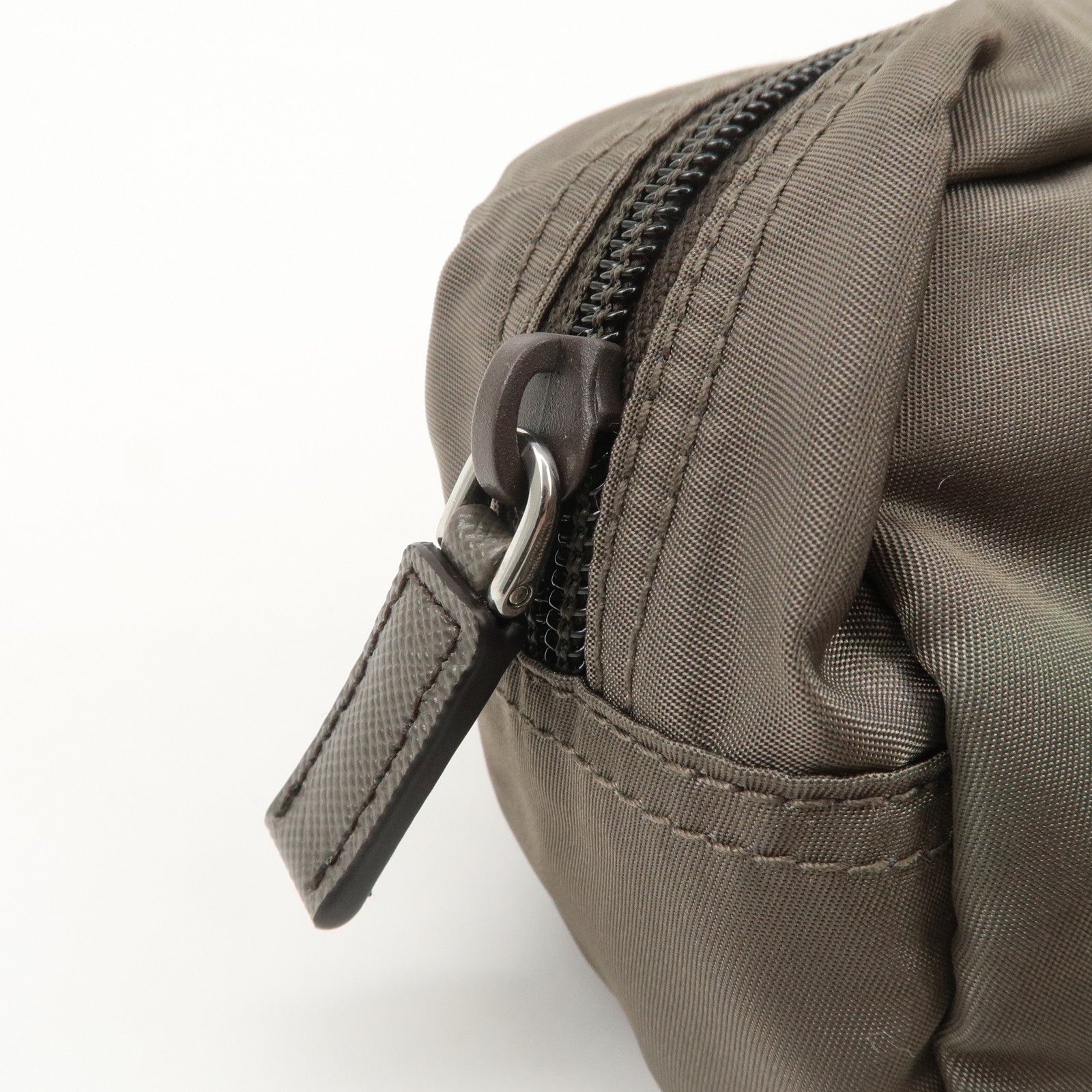 PRADA Set of 2 Leather Nylon Pouch Cosmetic Pouch Gray Khaki Used