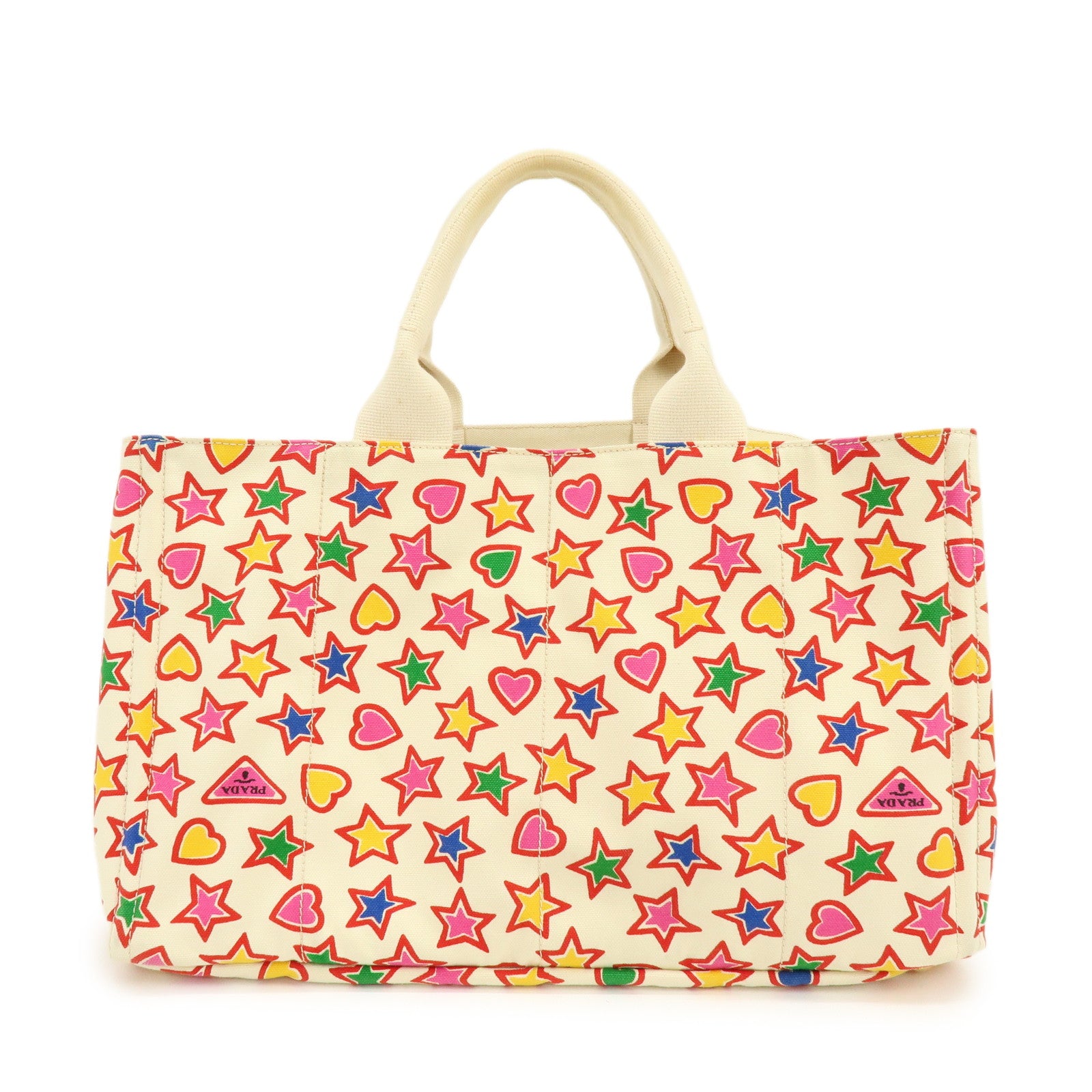 PRADA Triangle Logo Canapa Large Star Heart Canvas Tote Bag BN1872