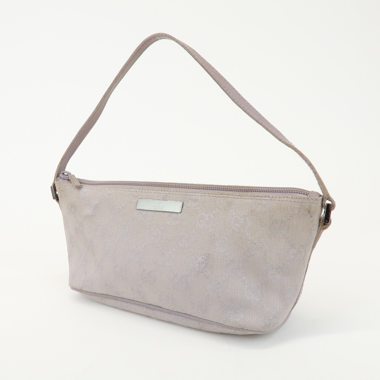 GUCCI Boat Bag GG Canvas Leather Hand Bag Pouch Light Purple 07198