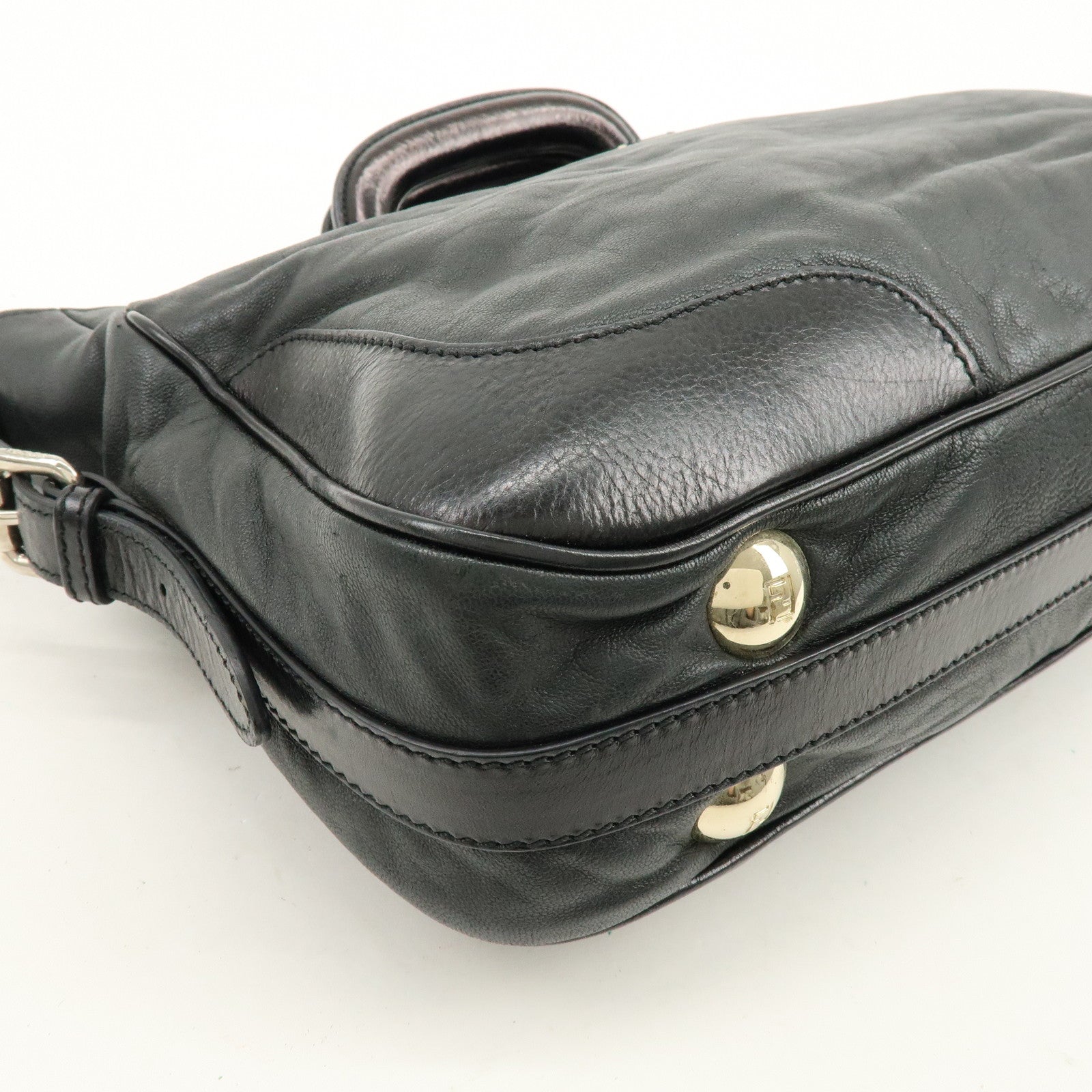 FENDI Leather 2Way Bag Hand Bag Shoulder Bag Black 8BR529