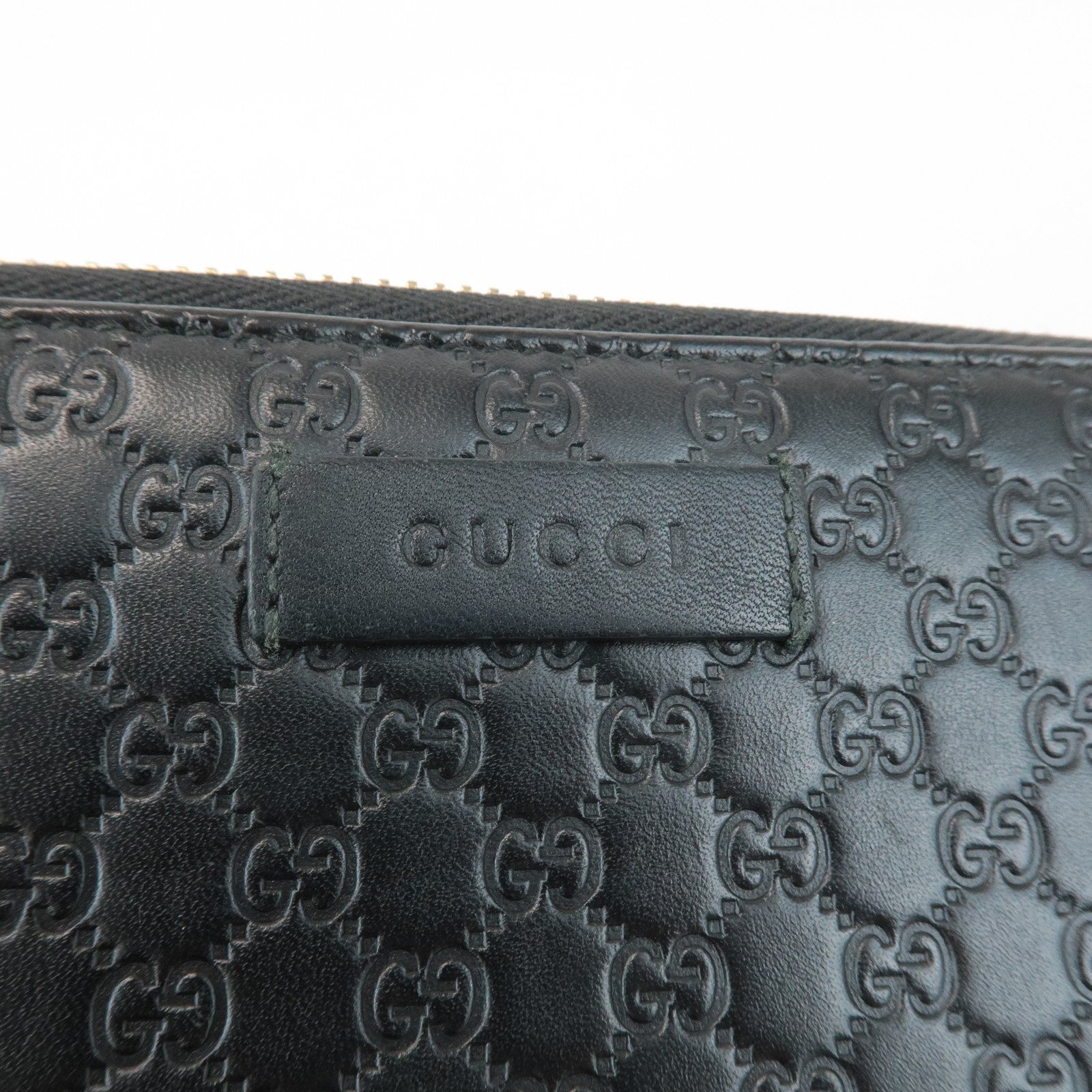GUCCI Micro Guccissima Leather Zip Around Long Wallet Black 449391 Used