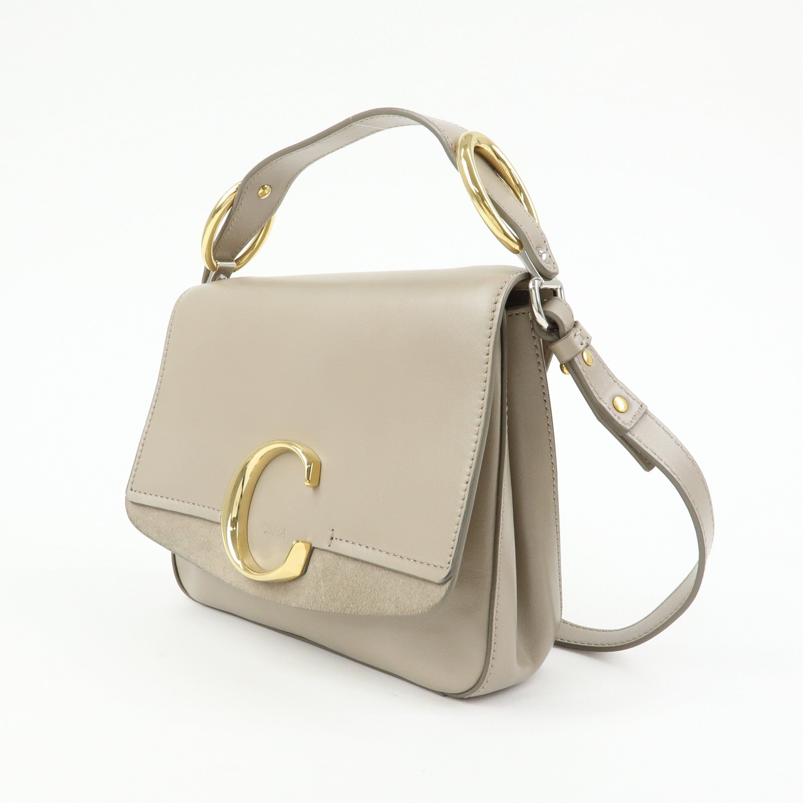 Chloe Chloe C Leather Suede 2Way Hand Bag Shoulder Bag Greige