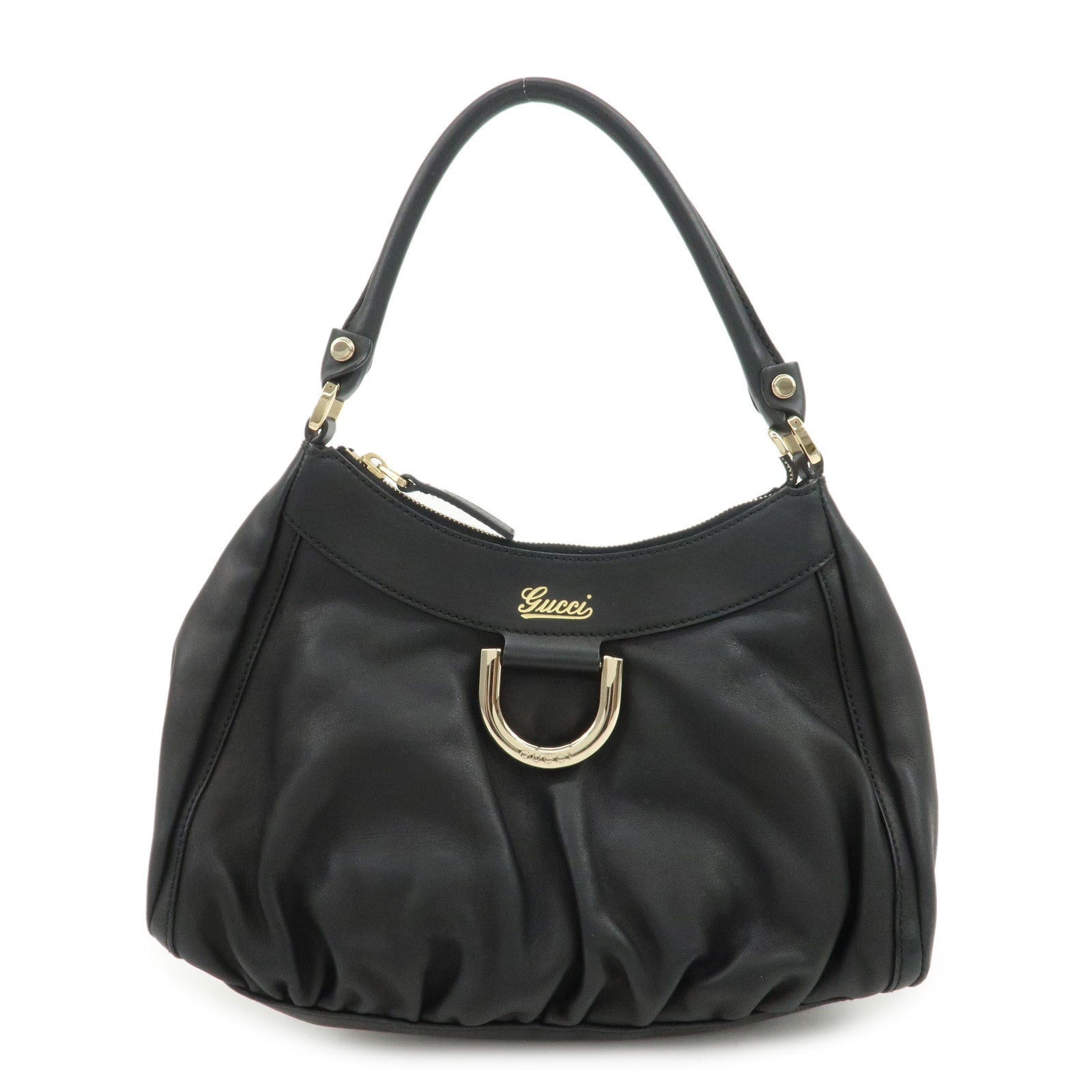 GUCCI Abbey Logo Leather Shoulder Bag Hand Bag Black 190525