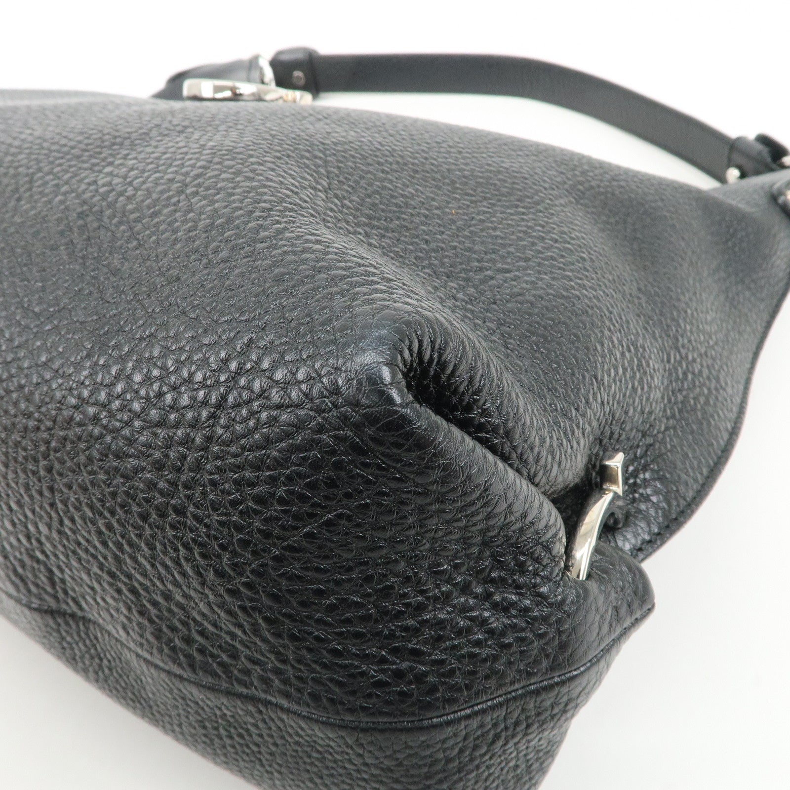 Ferragamo Gancini Leather Shoulder Bag Hand Bag Black Silver HDW