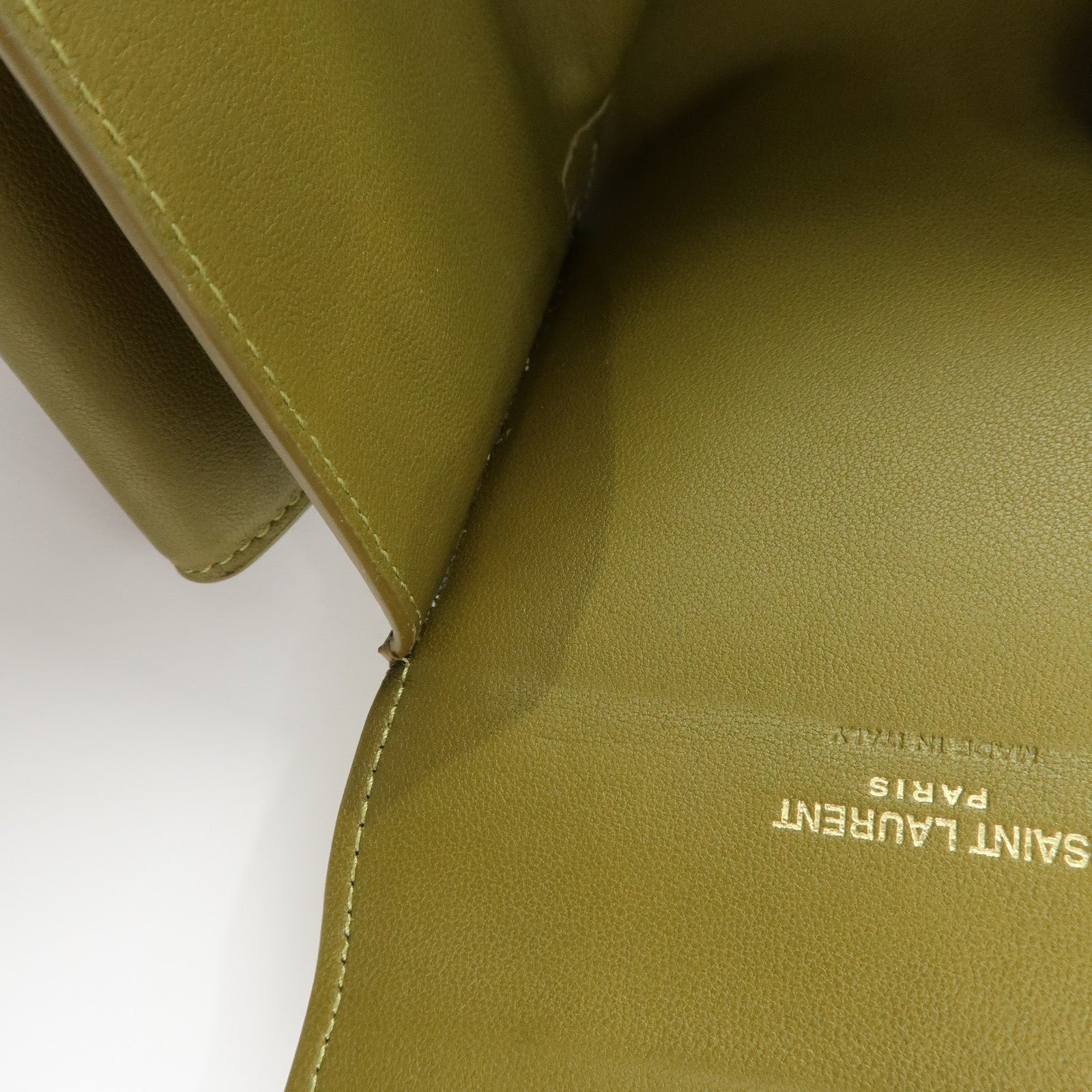 SAINT LAURENT PARIS Cassandra Leather Tri-Fold Wallet Khaki