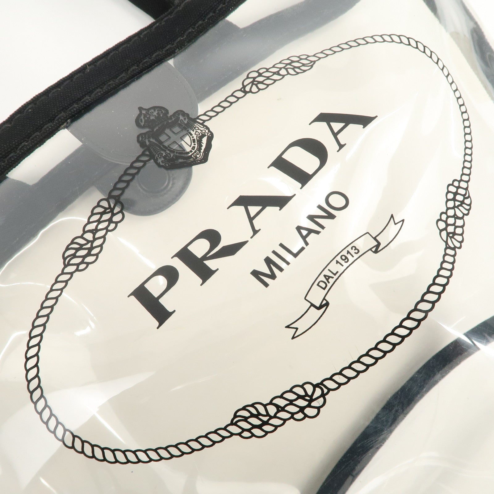 PRADA Canvas Vinyl Leather 2Way Hand Bag Clear Black 1BG187