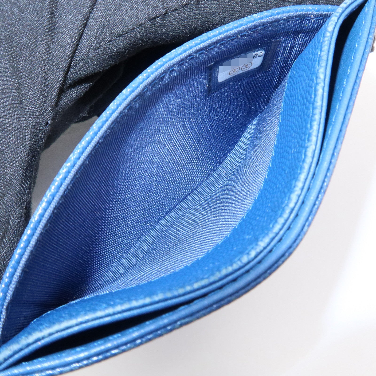 CHANEL Logo Caviarskin Leather Card Case Card Holder Blue