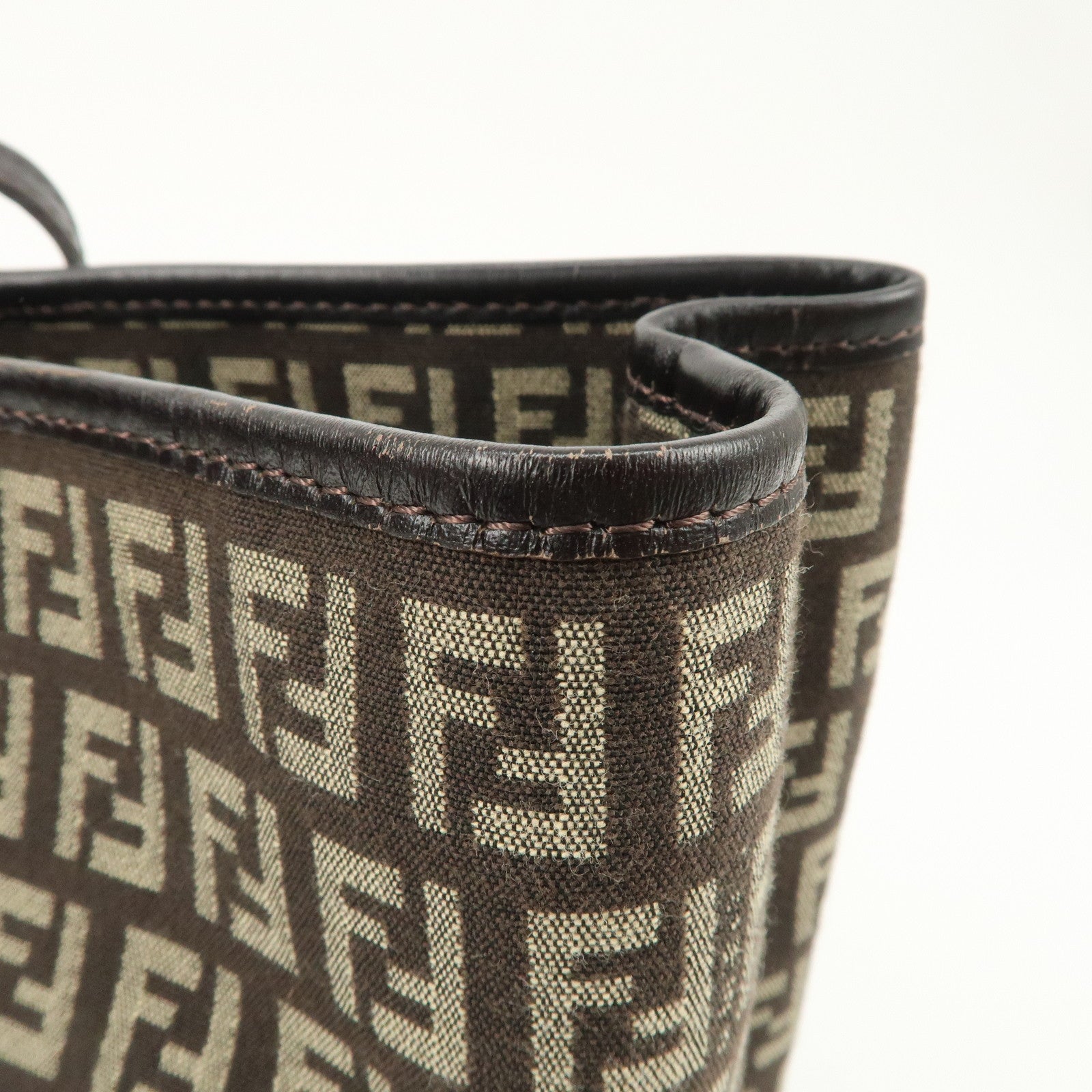 FENDI Zucchino Canvas Leather Tote Bag Beige Brown 8BH104