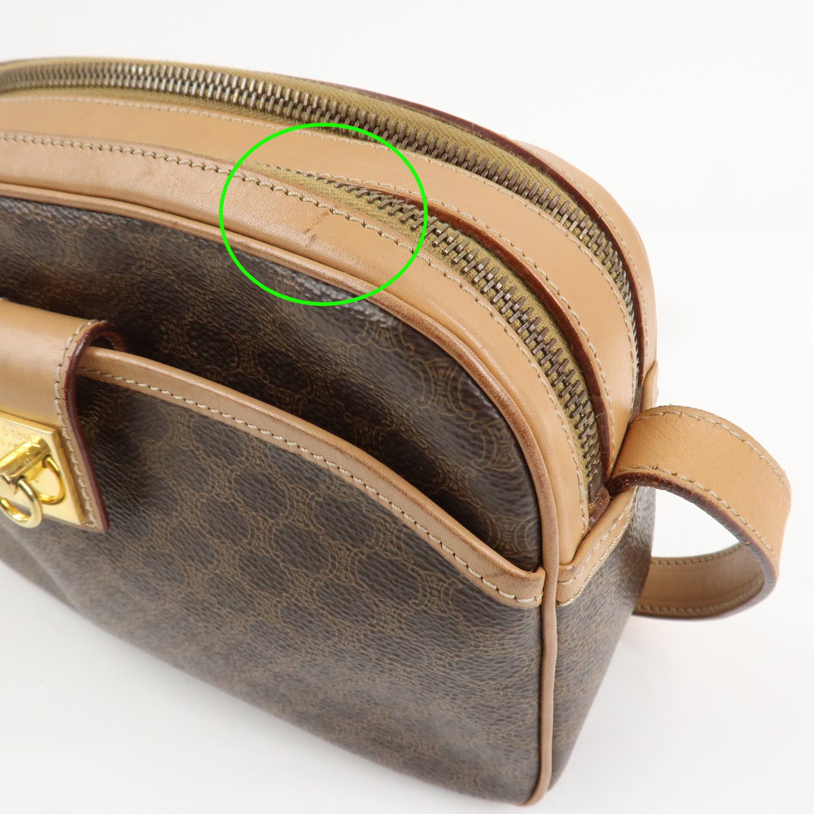 CELINE Macadam Leather Shoulder Bag Beige Brown Gold Hardware