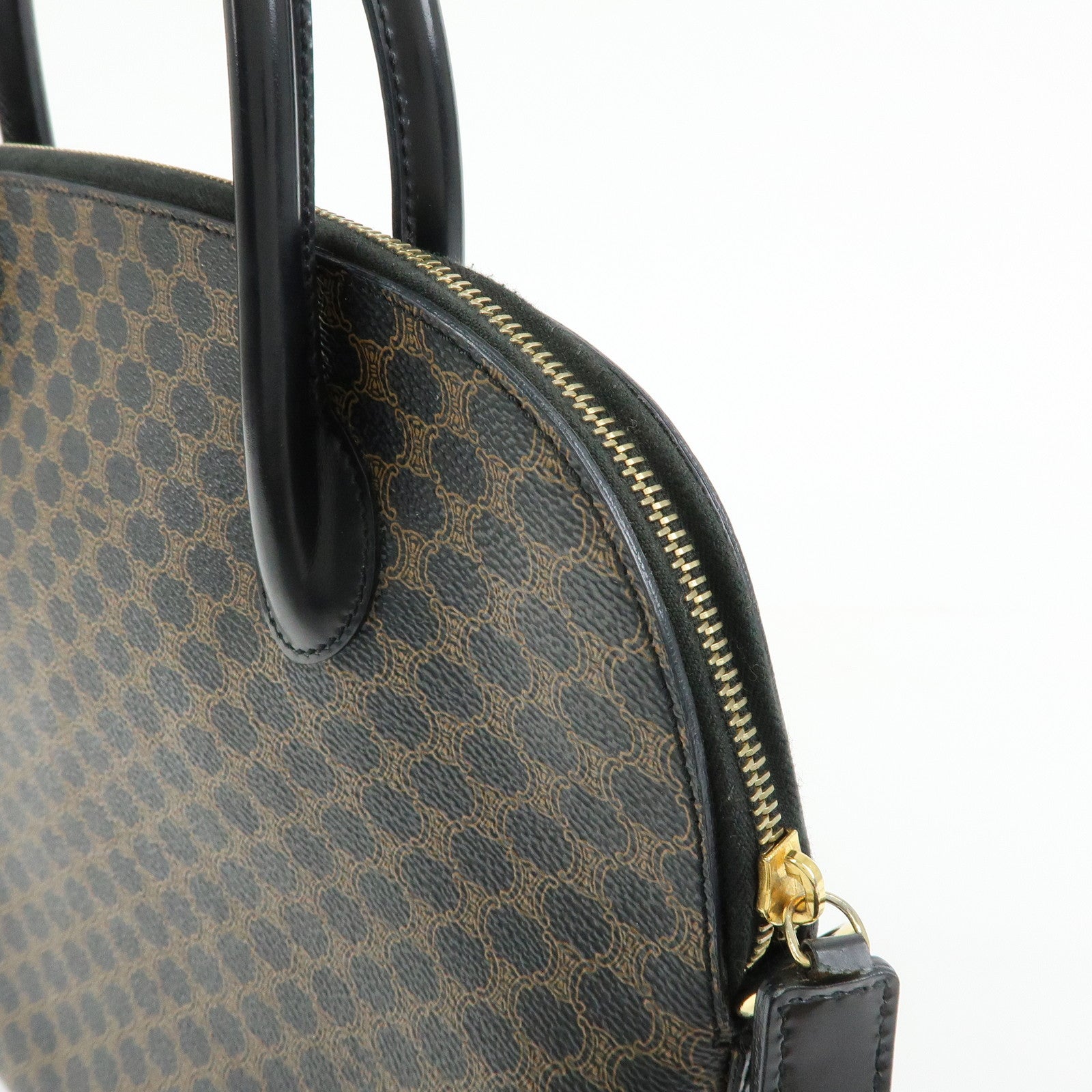CELINE Macadam PVC Leather Hand Bag Black Brown
