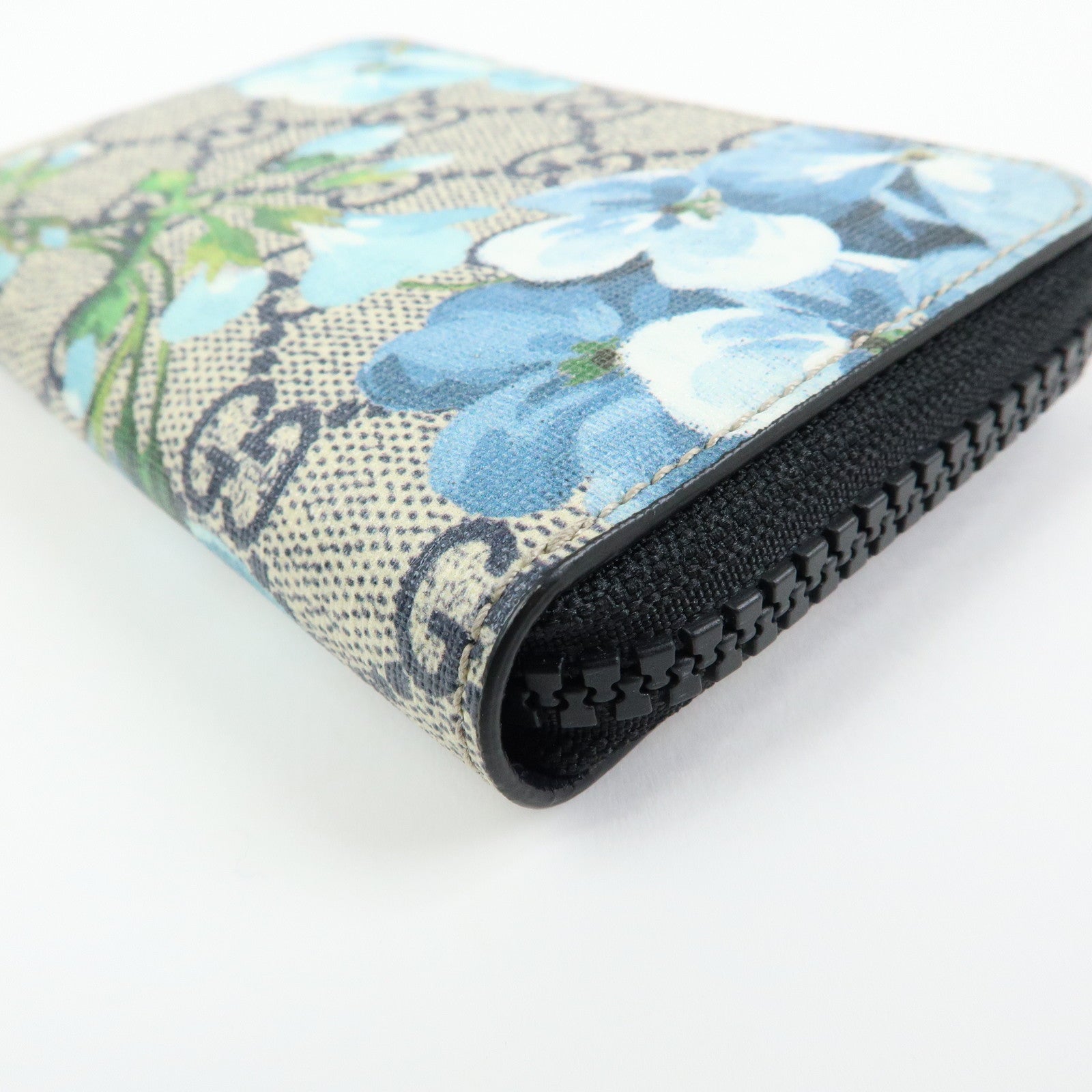 GUCCI GG Blooms GG Supreme Leather Card Case Beige Navy 410220