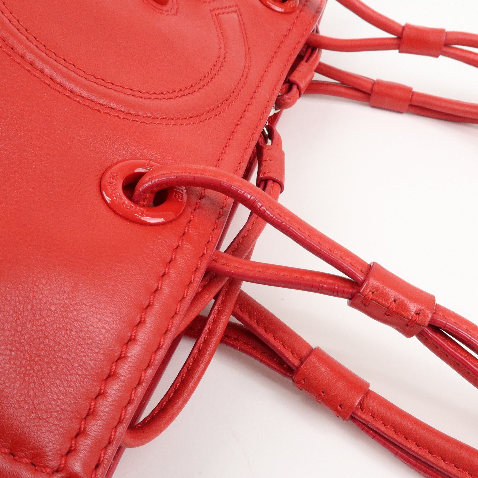 LOEWE Leather Tote Bag Shoulder Bag Hand Bag Red Used